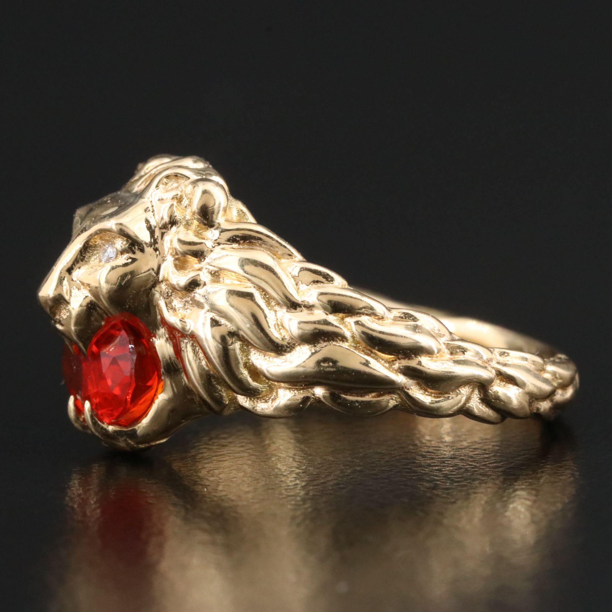 Gucci 18K Diamond and Fire Opal Lion Head Ring