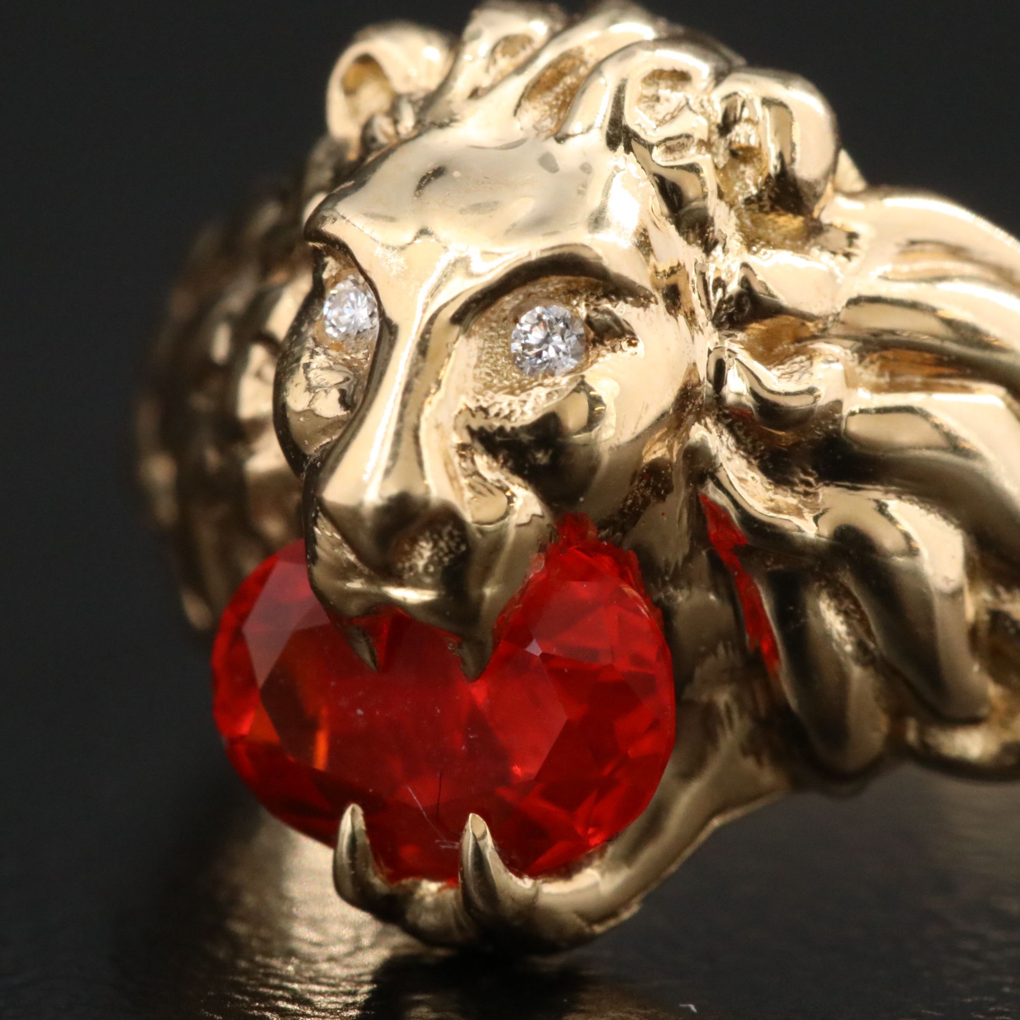 Gucci 18K Diamond and Fire Opal Lion Head Ring