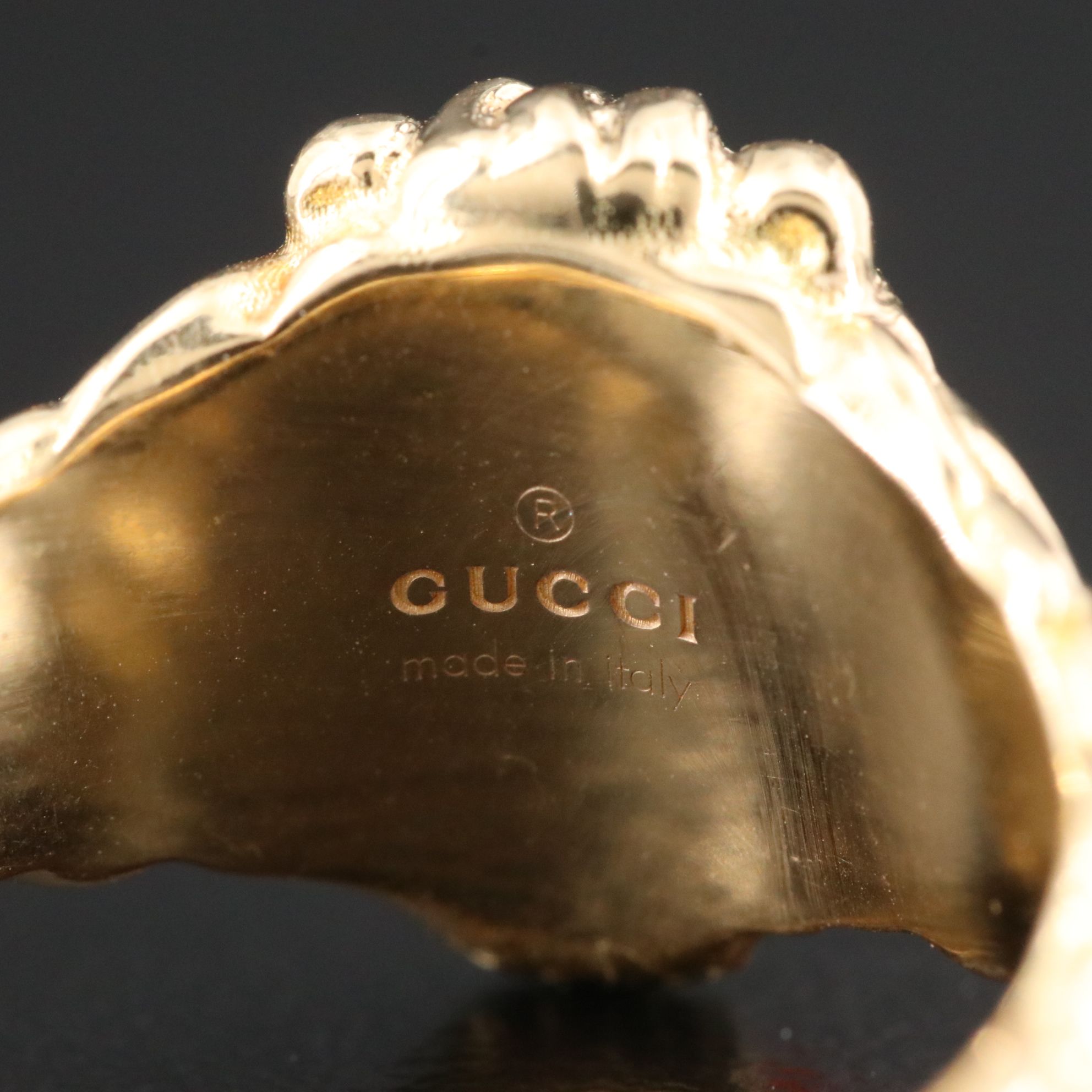 Gucci 18K Diamond and Fire Opal Lion Head Ring