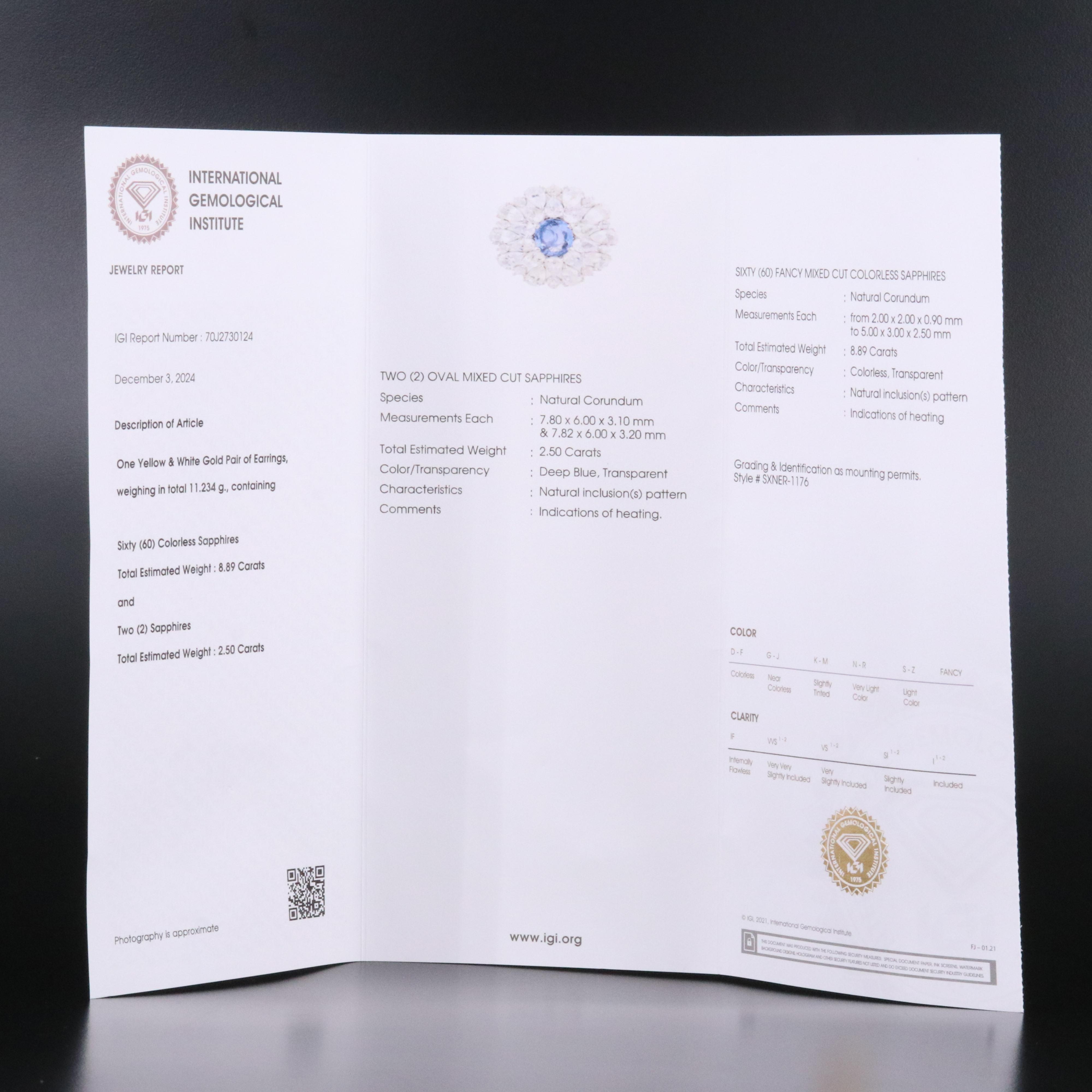 14K 2.50 CTW Sapphire and White Sapphire Earrings with IGI Report