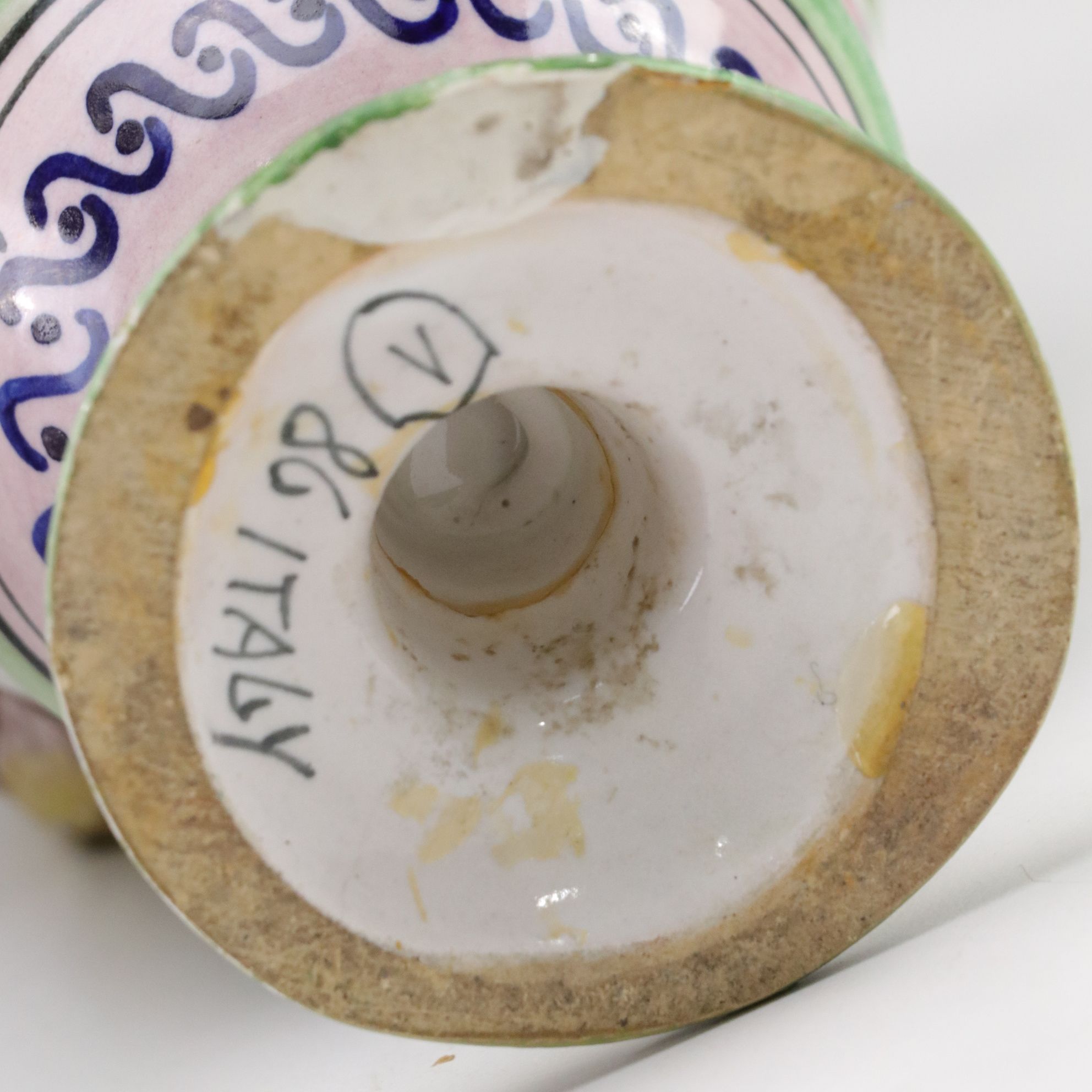 Italian Baroque Style Faience Glazed Ceramic Urns, Pair, Late 20th Century