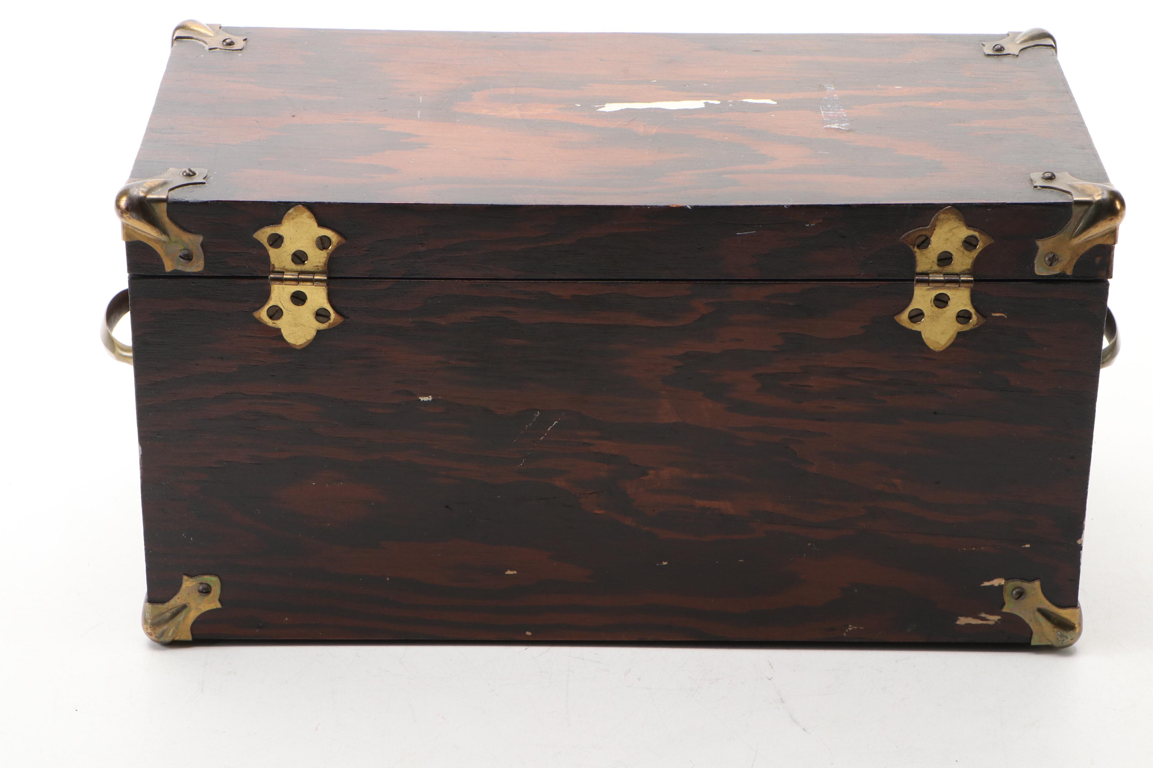 Brass Mounted Wooden Lock Box with Carnegie Mill & Lumber and Other Ephemera