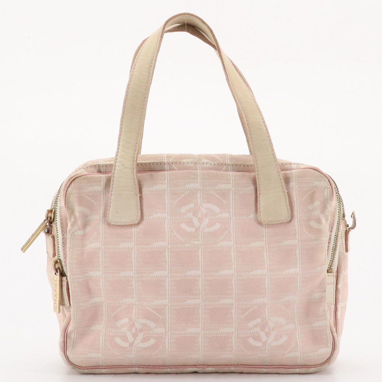 Chanel Travel Ligne Two Compartment Handbag in Light Pink CC Nylon Jacquard