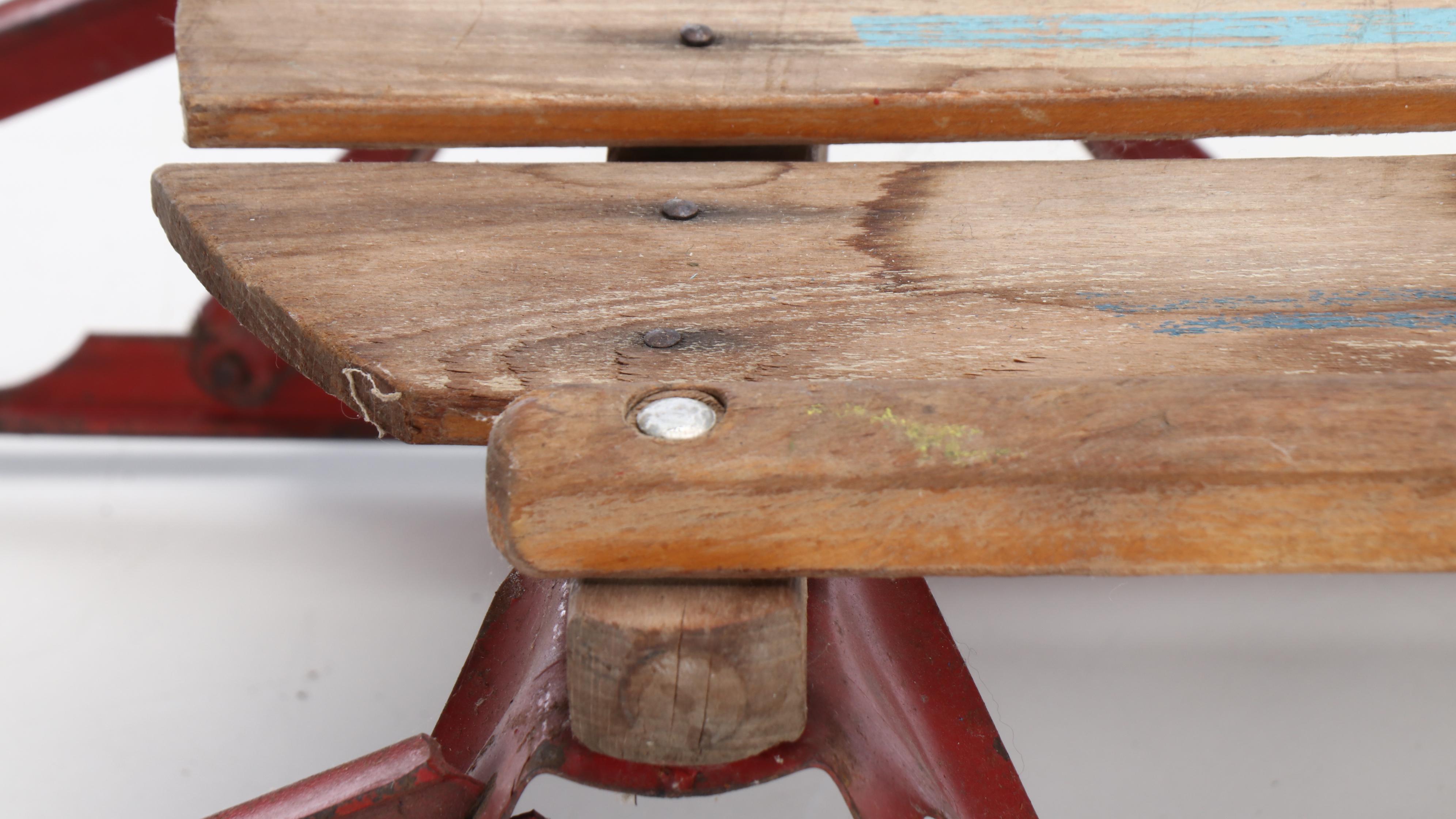 Vintage Wooden Runner Sled with Burlap Holiday Ribbon