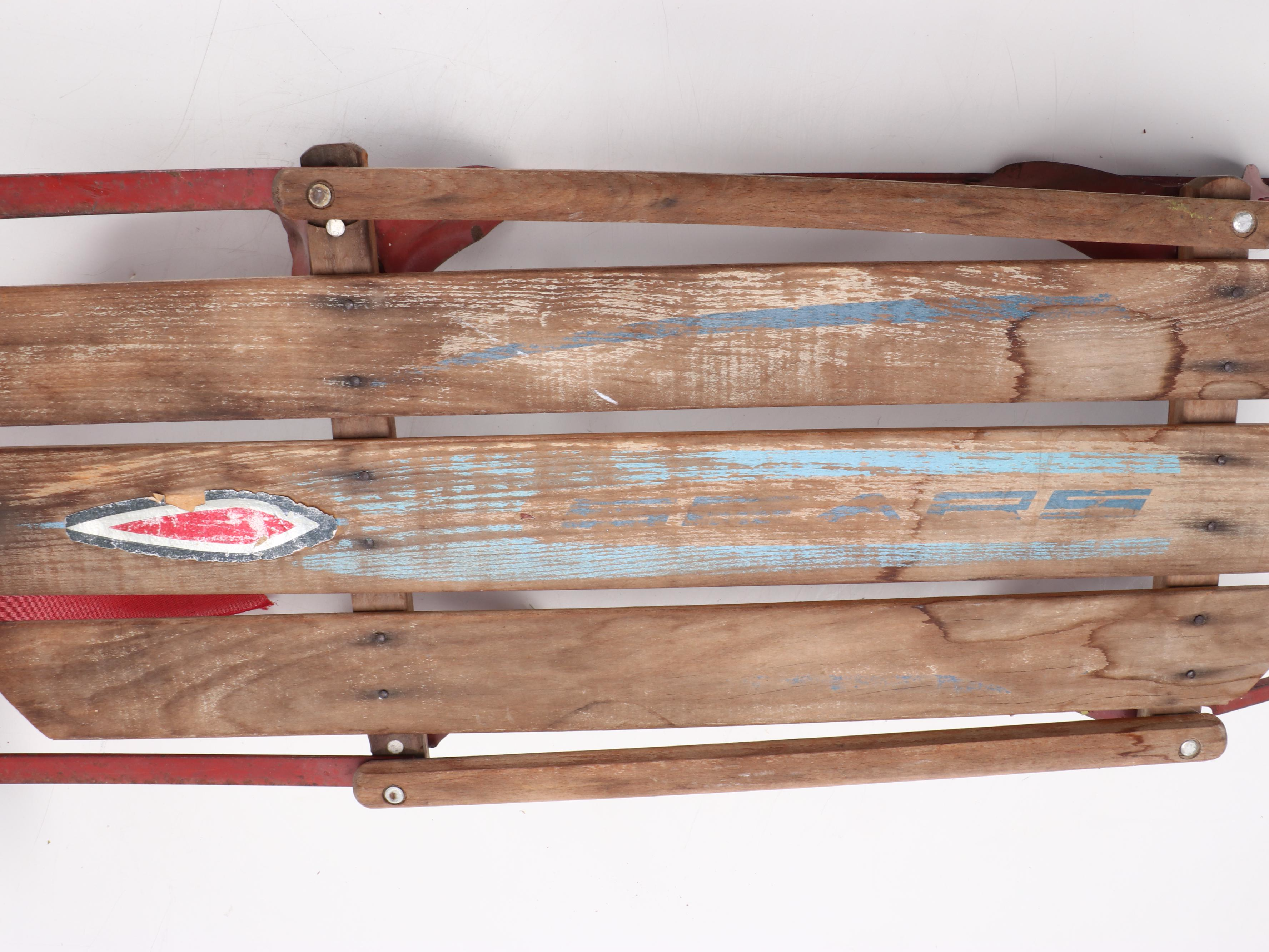 Vintage Wooden Runner Sled with Burlap Holiday Ribbon