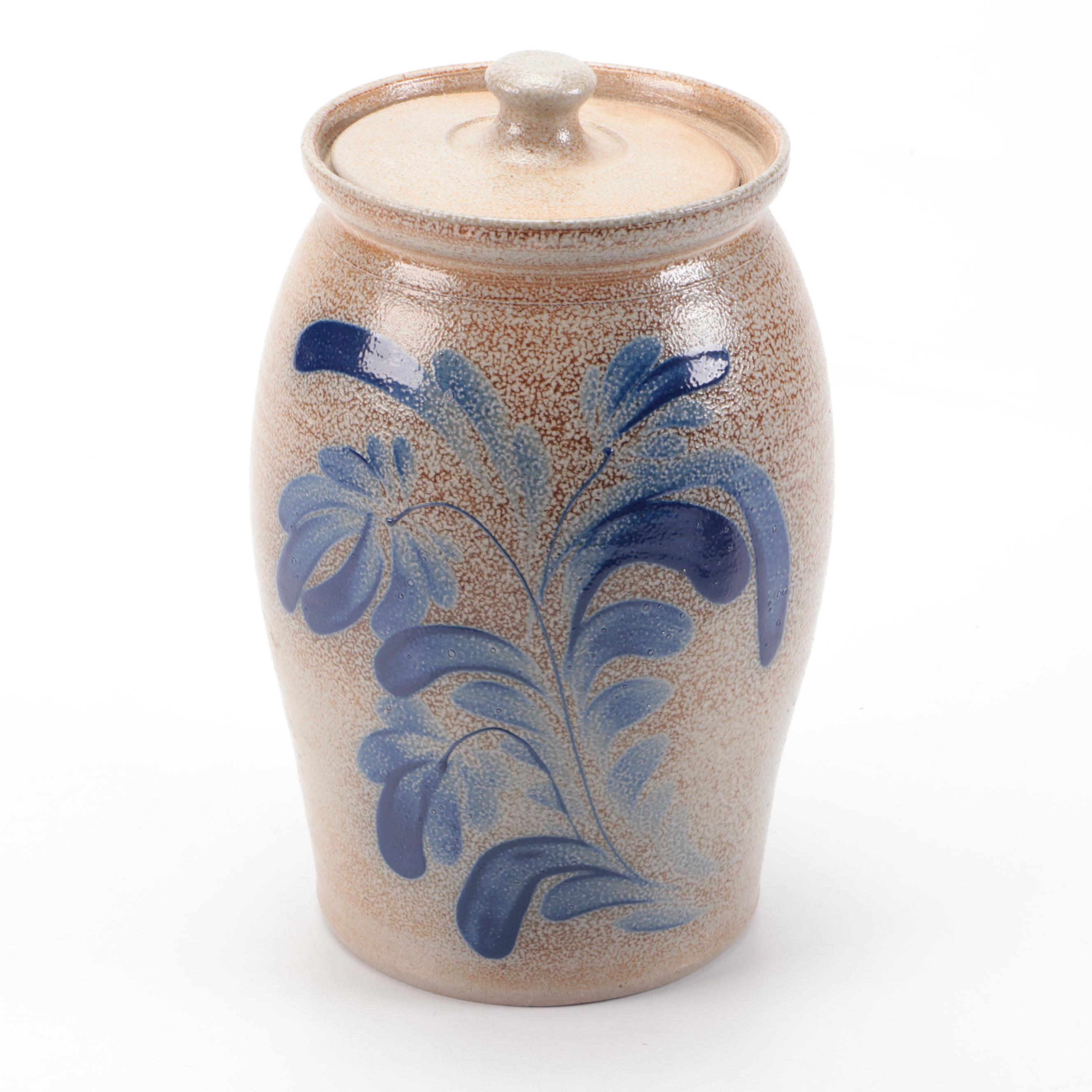 Pennsylvania Salt Glazed Stoneware Crock and Pitcher with Cobalt Designs