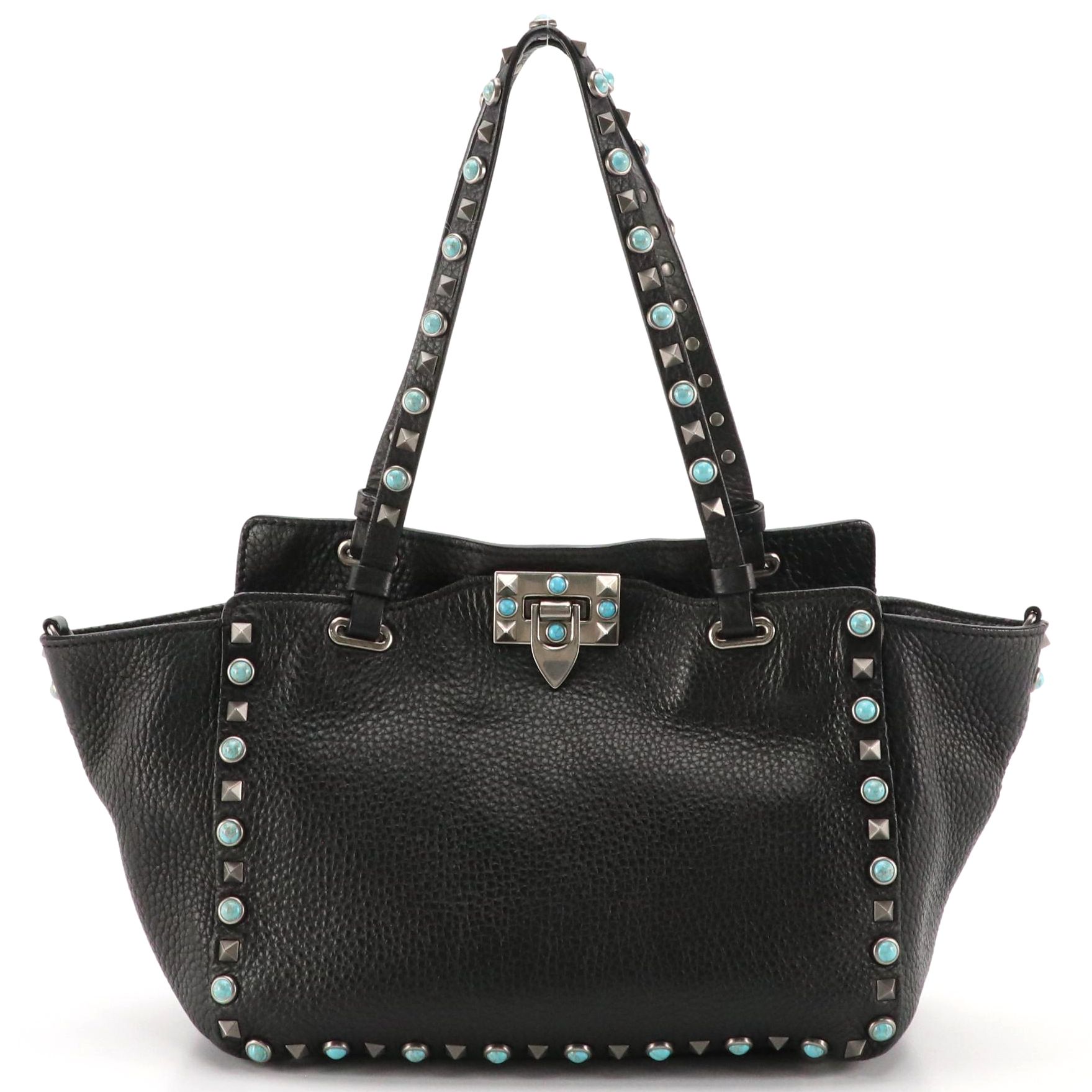 Valentino Two-Way Bag in Turquoise Rock Studded Calfskin Leather