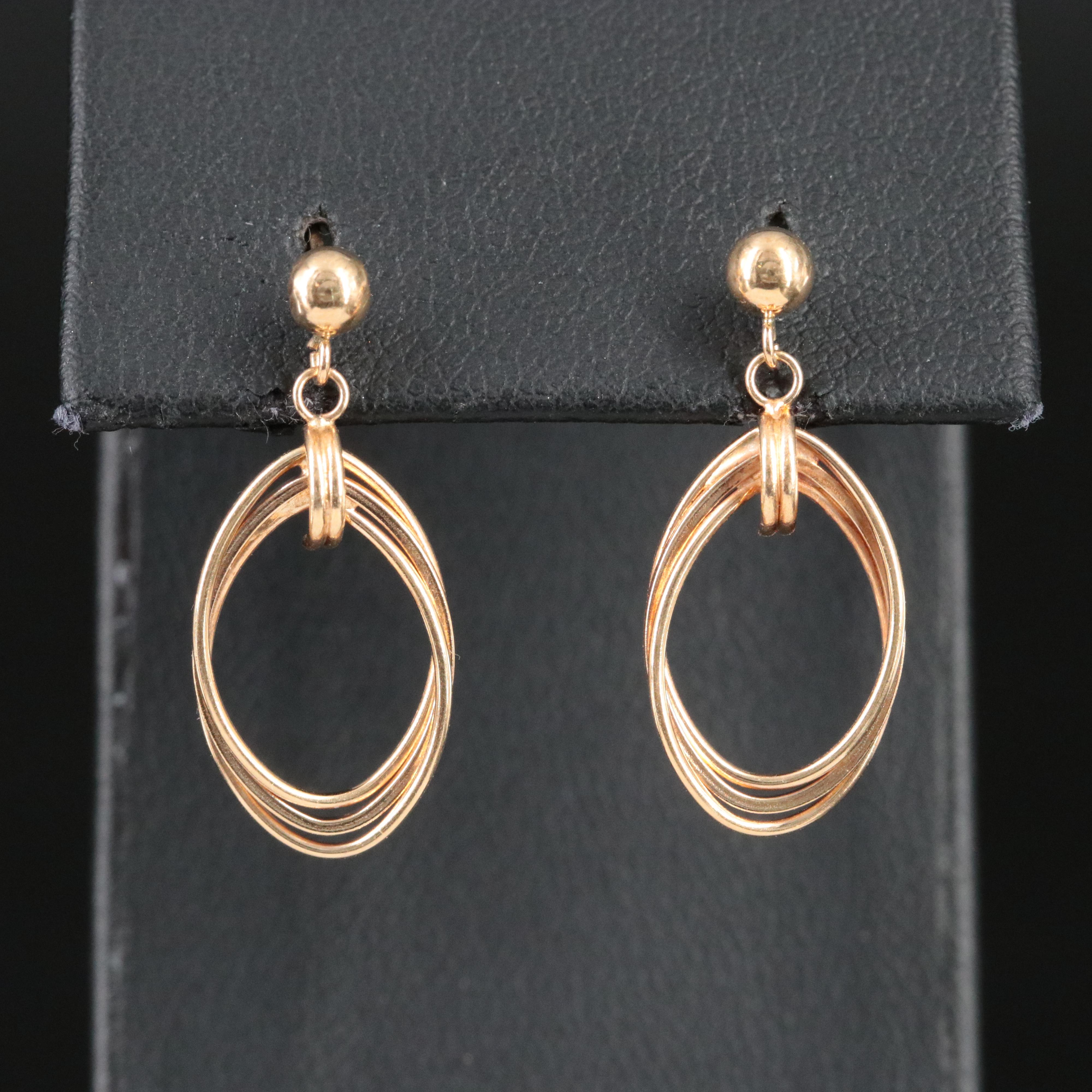 14K Triple Ring Oval Drop Earrings