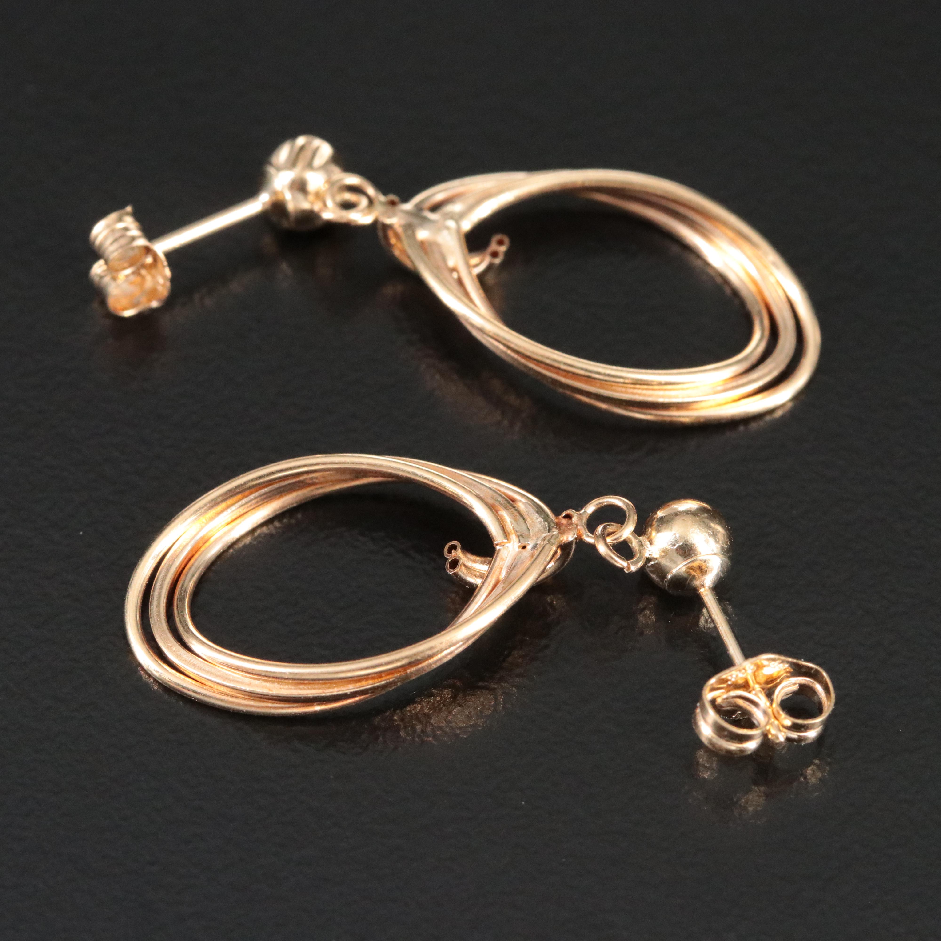 14K Triple Ring Oval Drop Earrings