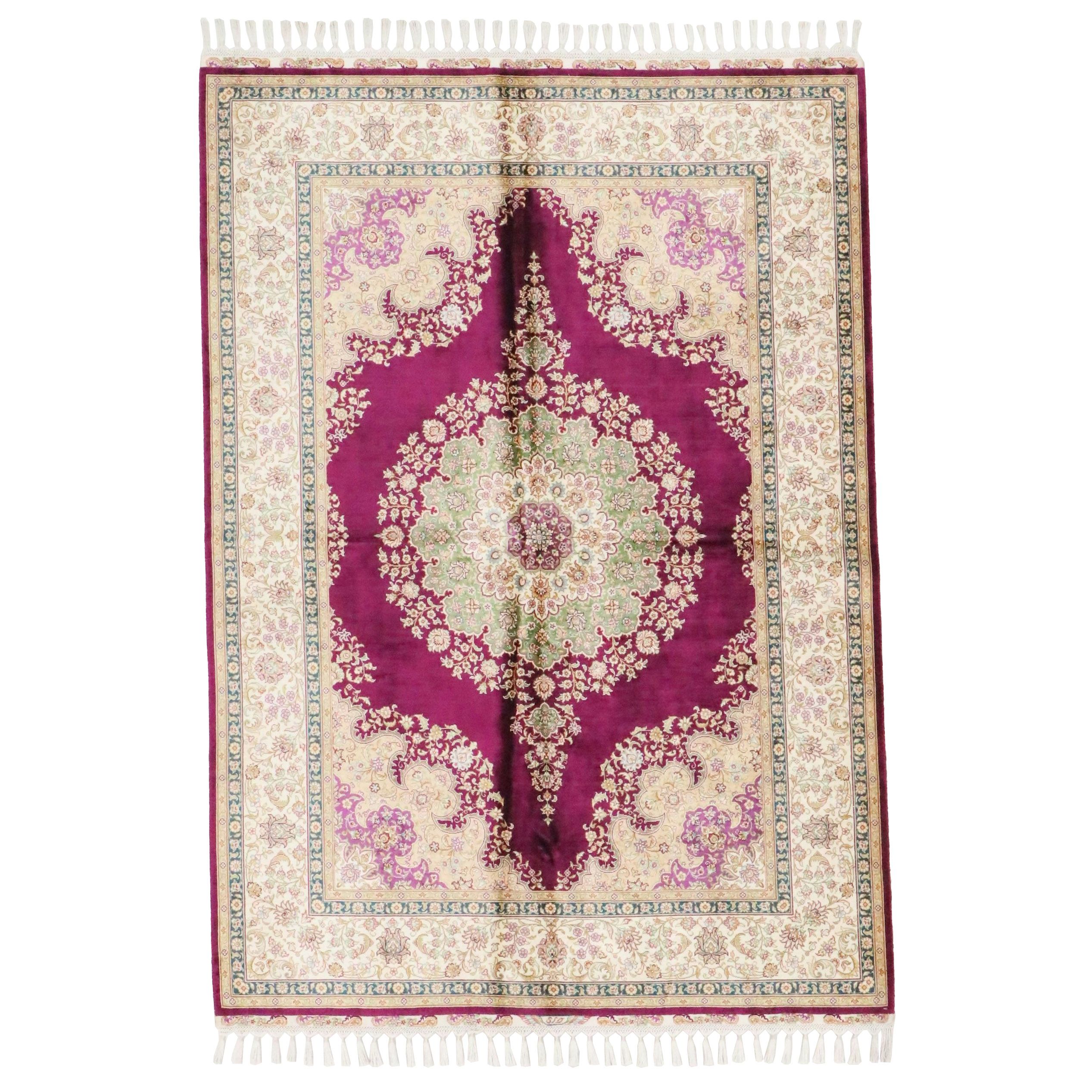 5'7 x 8'7 Hand-Knotted Persian Qom Silk Area Rug