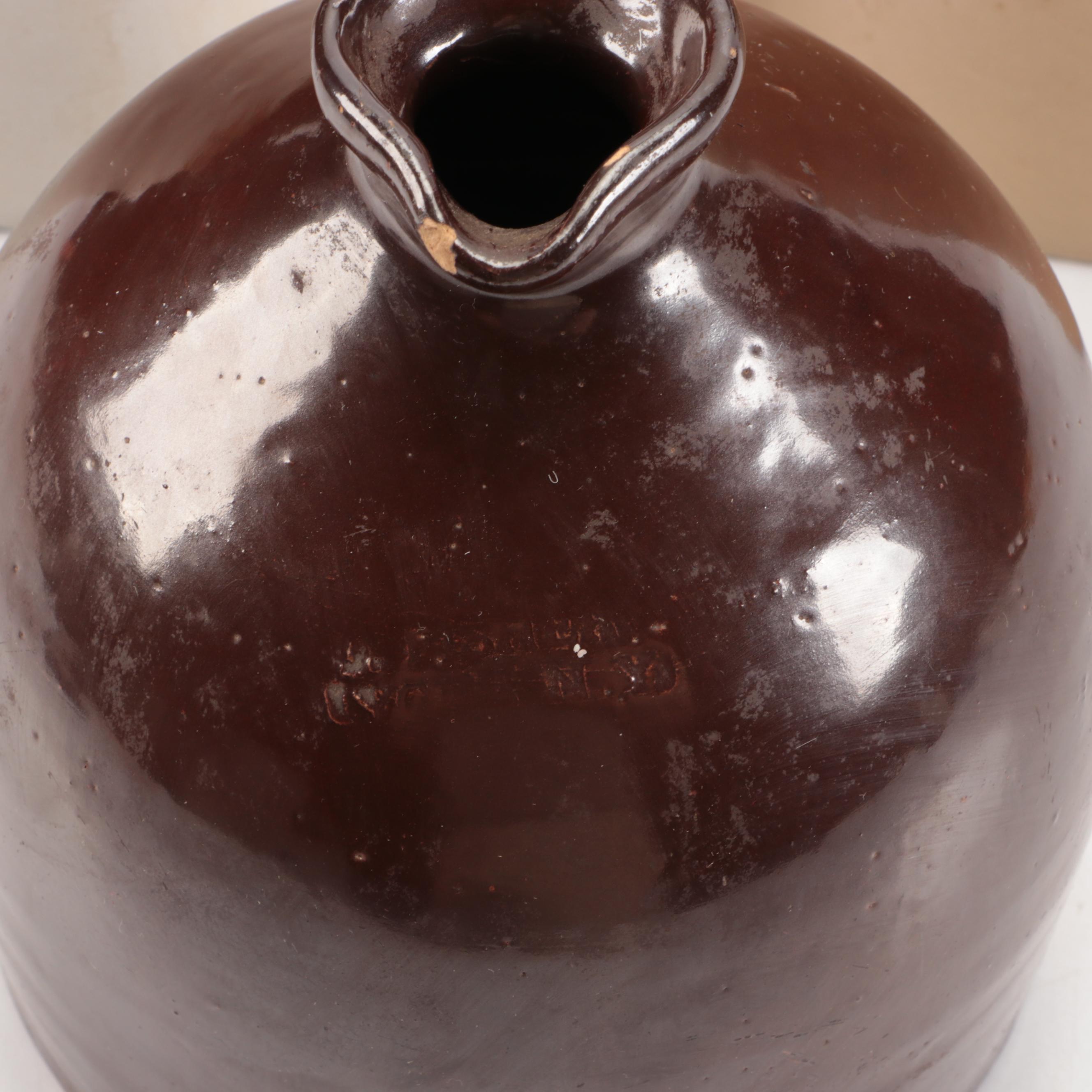 J. Fisher Brown Stoneware Jug with Other Dip Glaze Jugs, 20th Century