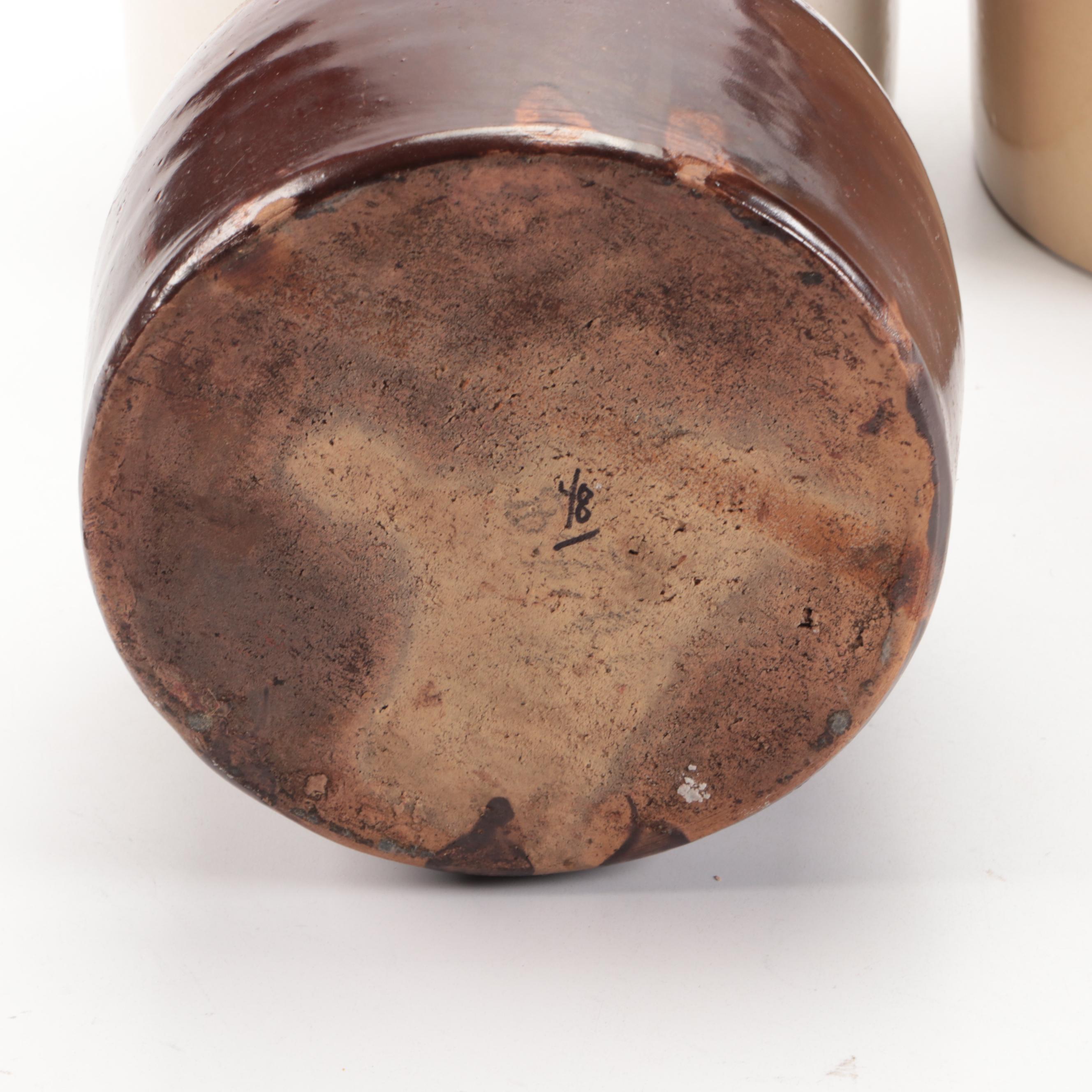 J. Fisher Brown Stoneware Jug with Other Dip Glaze Jugs, 20th Century