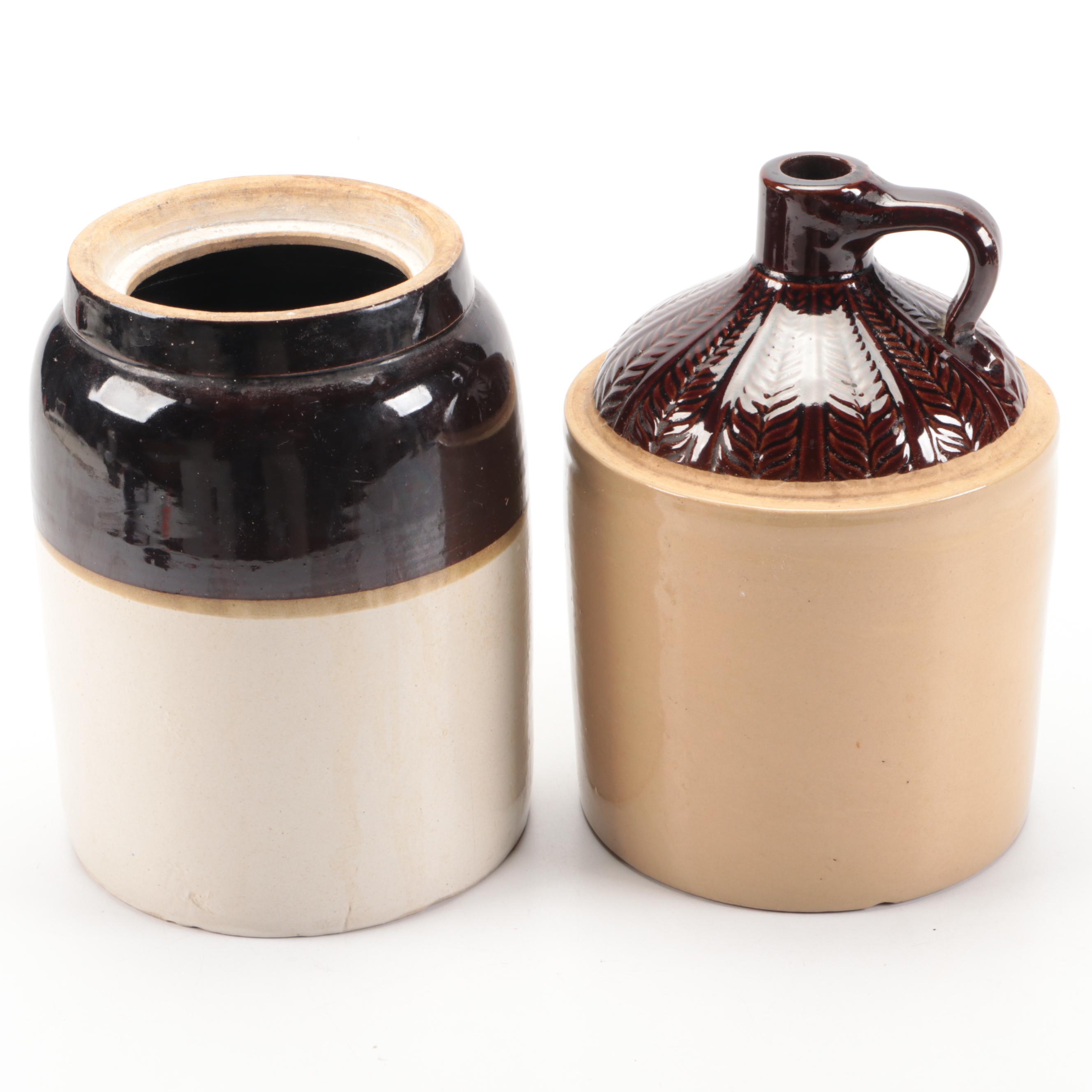 J. Fisher Brown Stoneware Jug with Other Dip Glaze Jugs, 20th Century