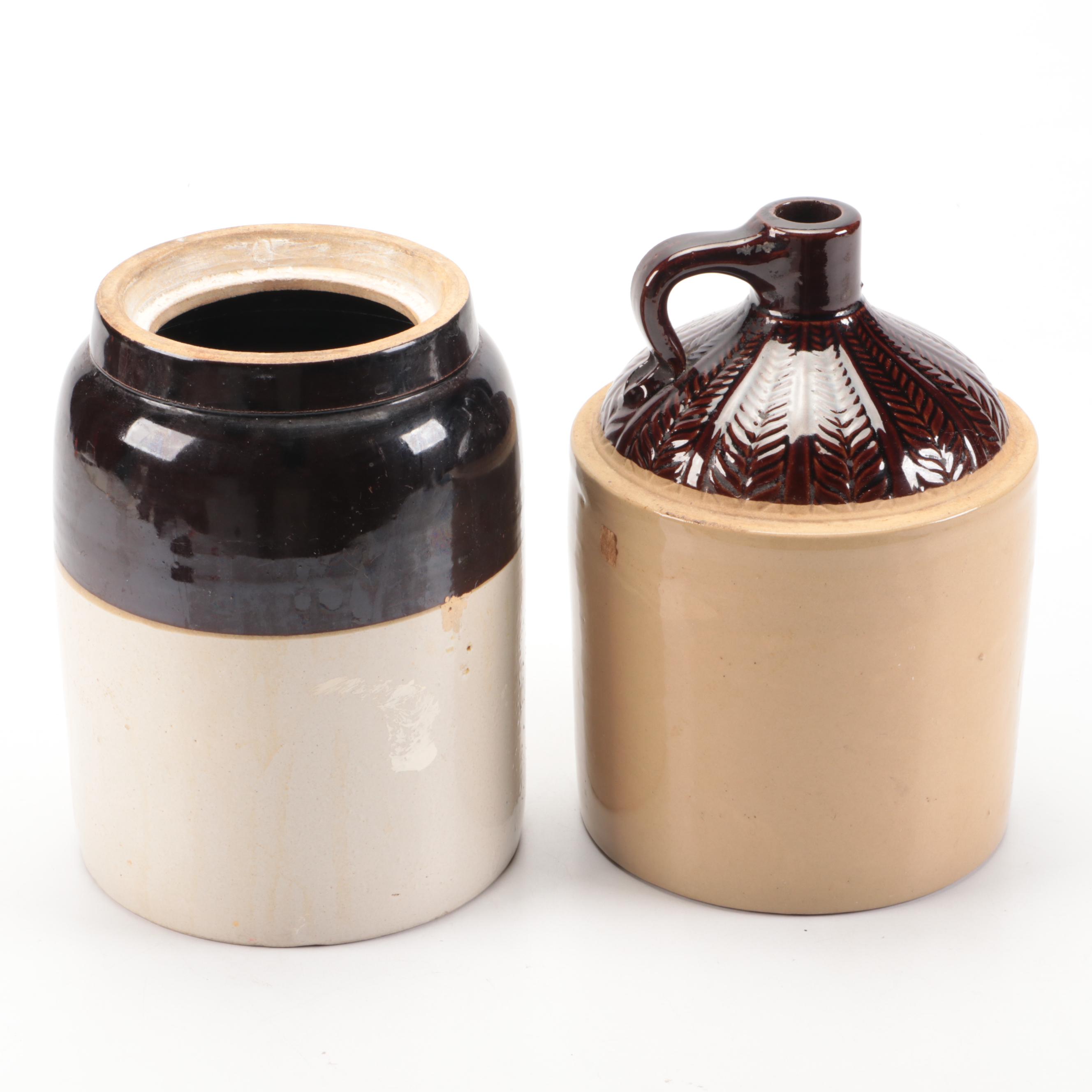 J. Fisher Brown Stoneware Jug with Other Dip Glaze Jugs, 20th Century