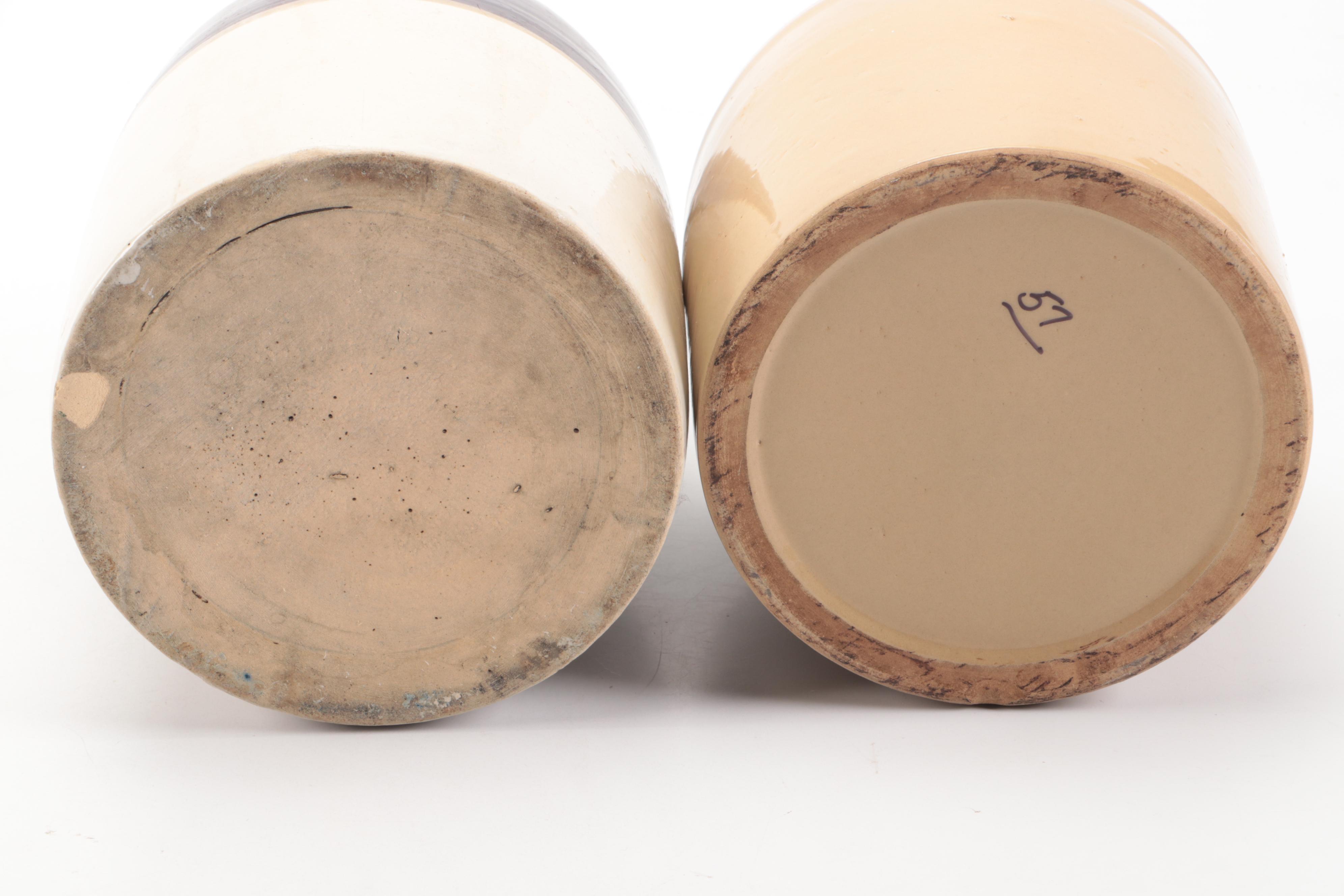 J. Fisher Brown Stoneware Jug with Other Dip Glaze Jugs, 20th Century