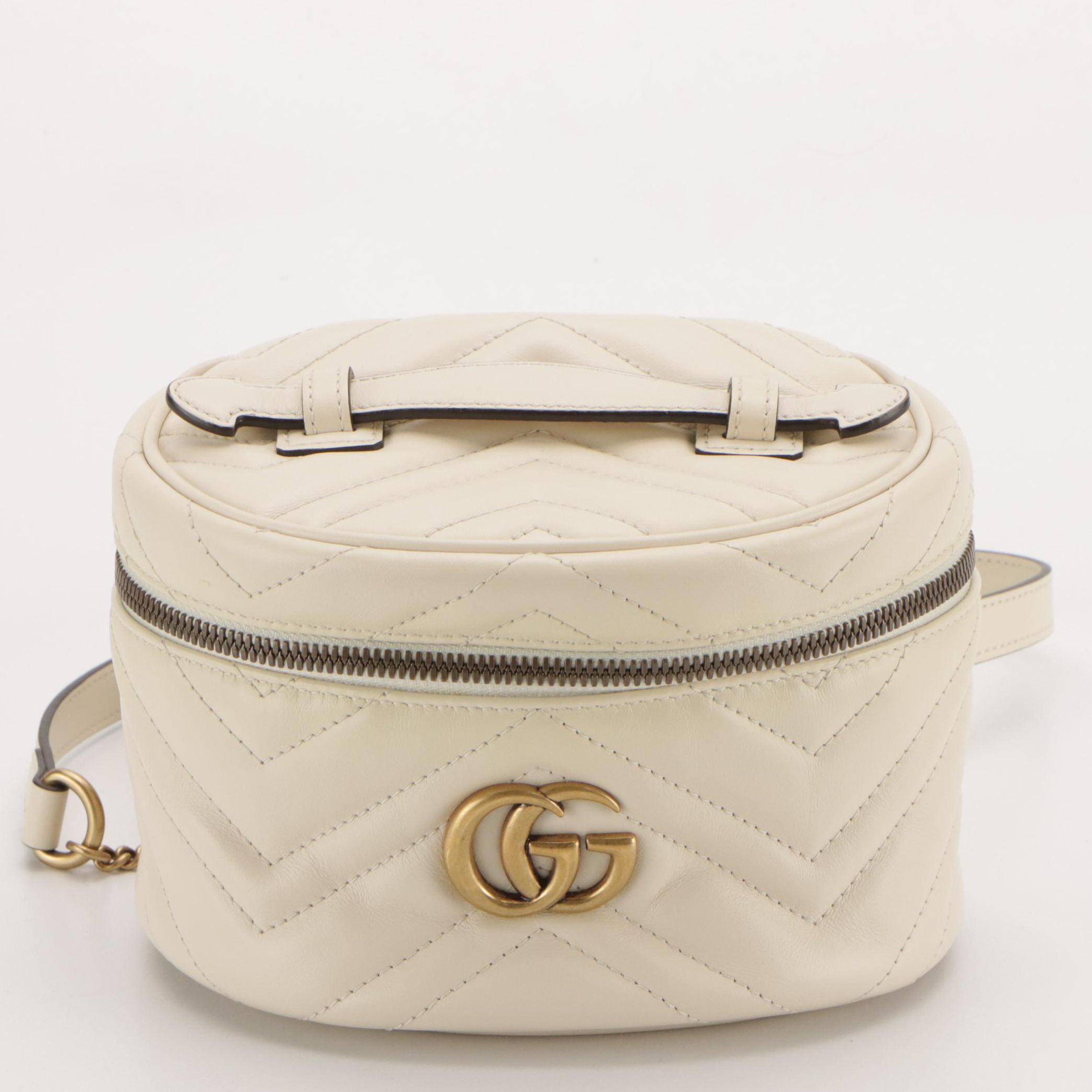 Gucci Mini GG Marmont Top Handle Vanity Backpack in Matelassé Chevron Leather