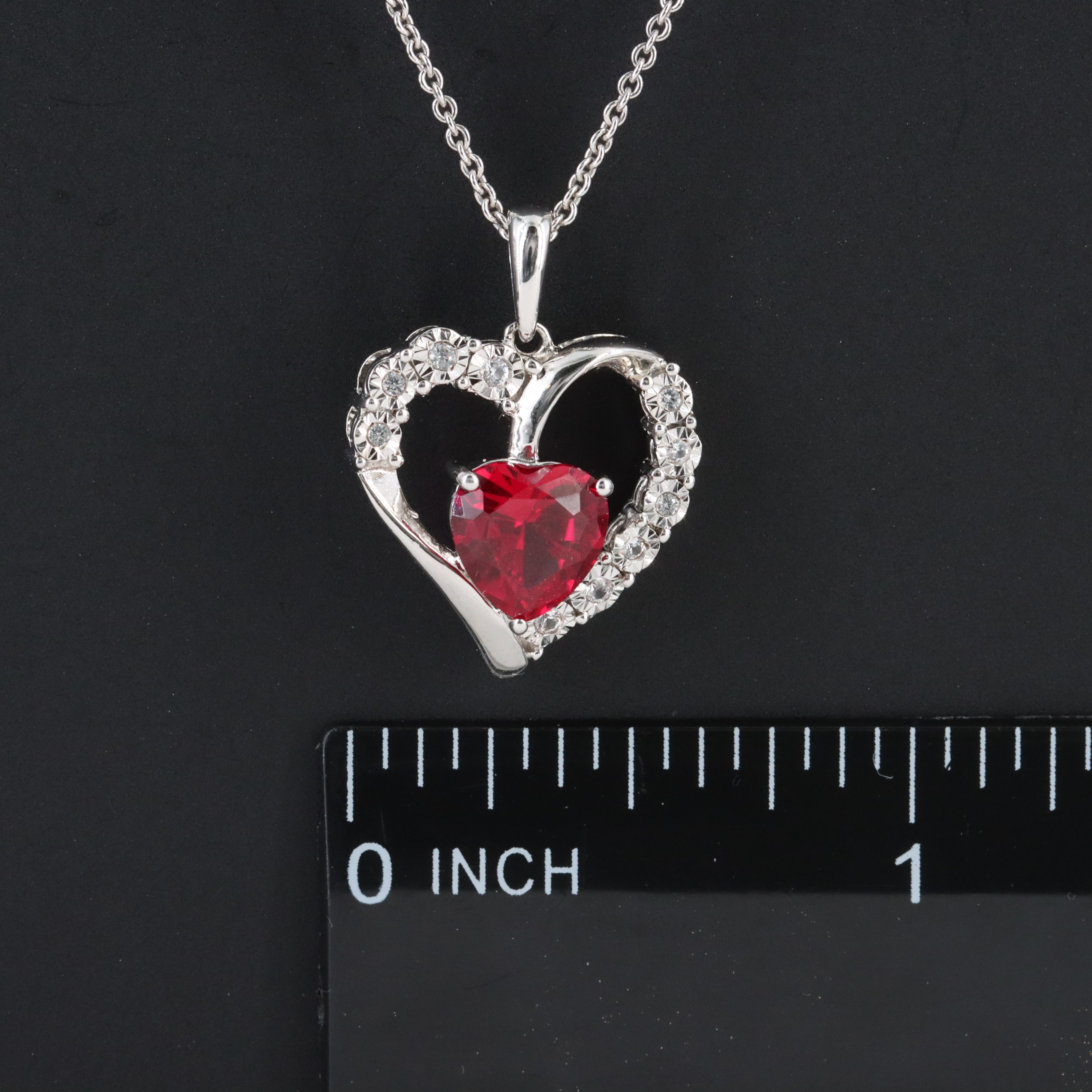 Sterling Ruby and White Sapphire Heart Pendant Necklace