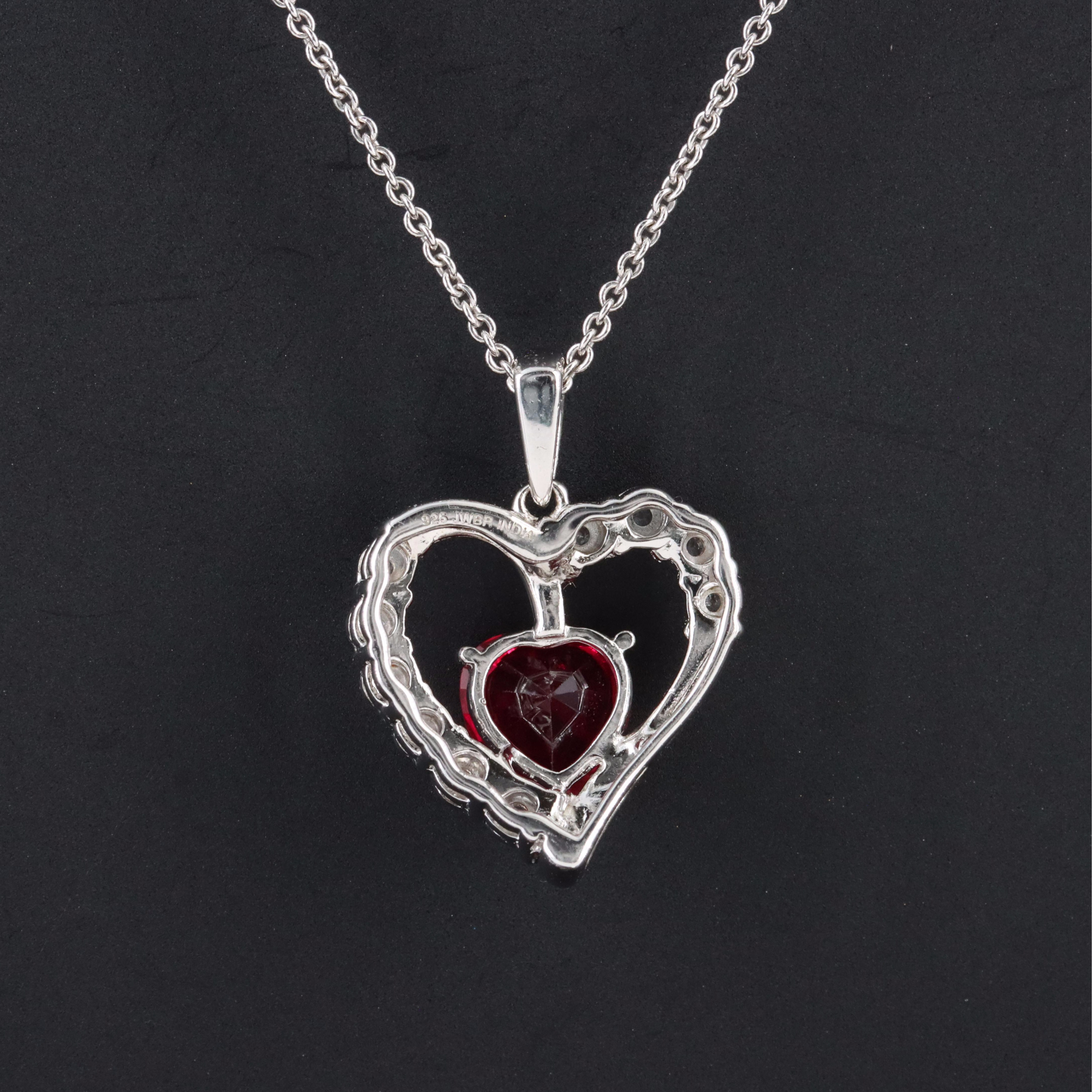 Sterling Ruby and White Sapphire Heart Pendant Necklace