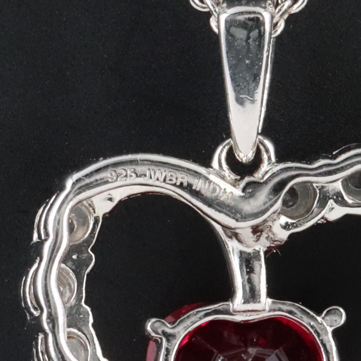 Sterling Ruby and White Sapphire Heart Pendant Necklace