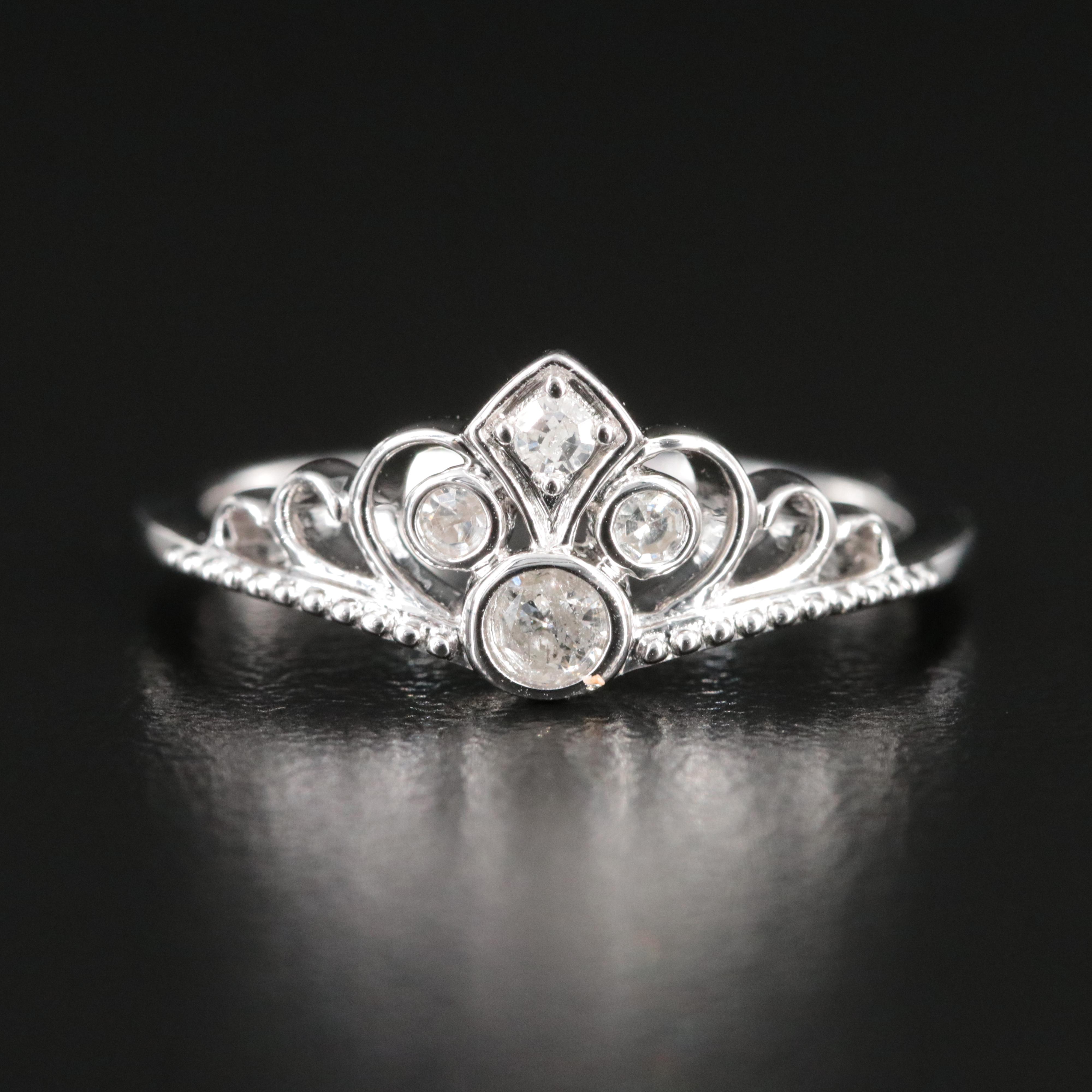 Sterling Diamond Crown Ring
