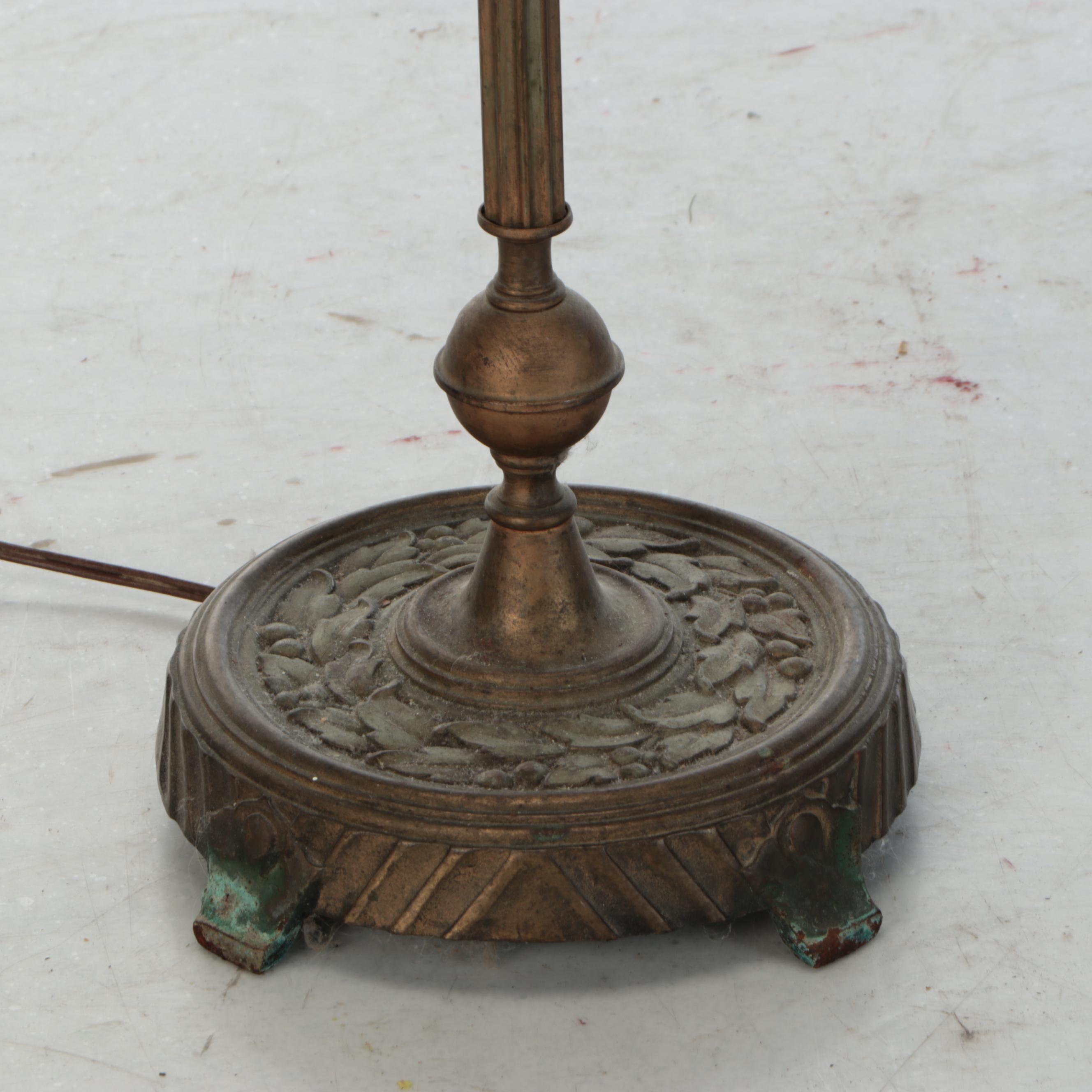 Brass Finish Cast Metal Floor Lamp with Silk Shade