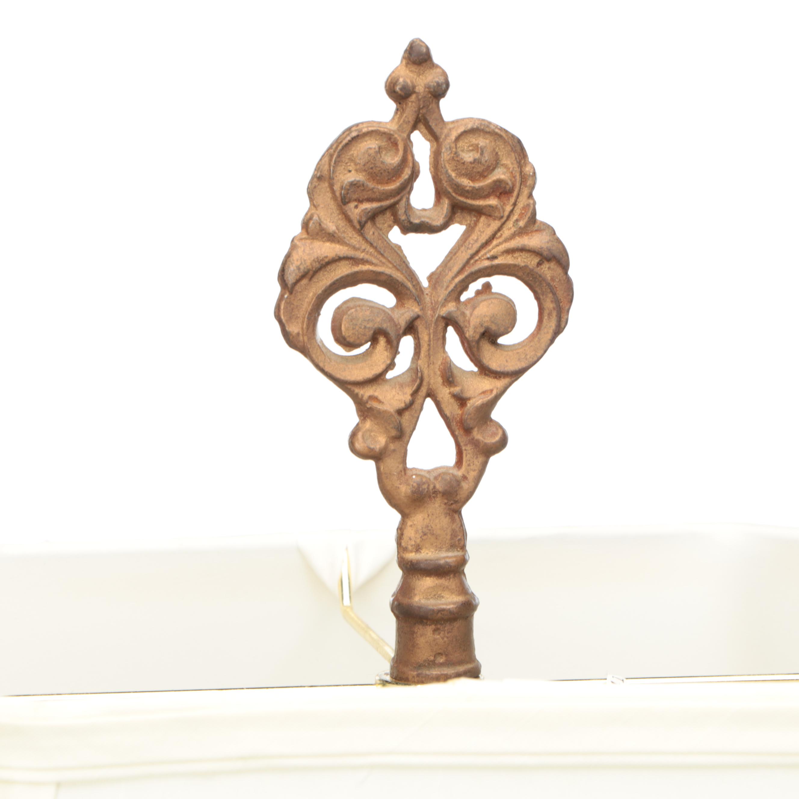 Brass Finish Cast Metal Floor Lamp with Silk Shade