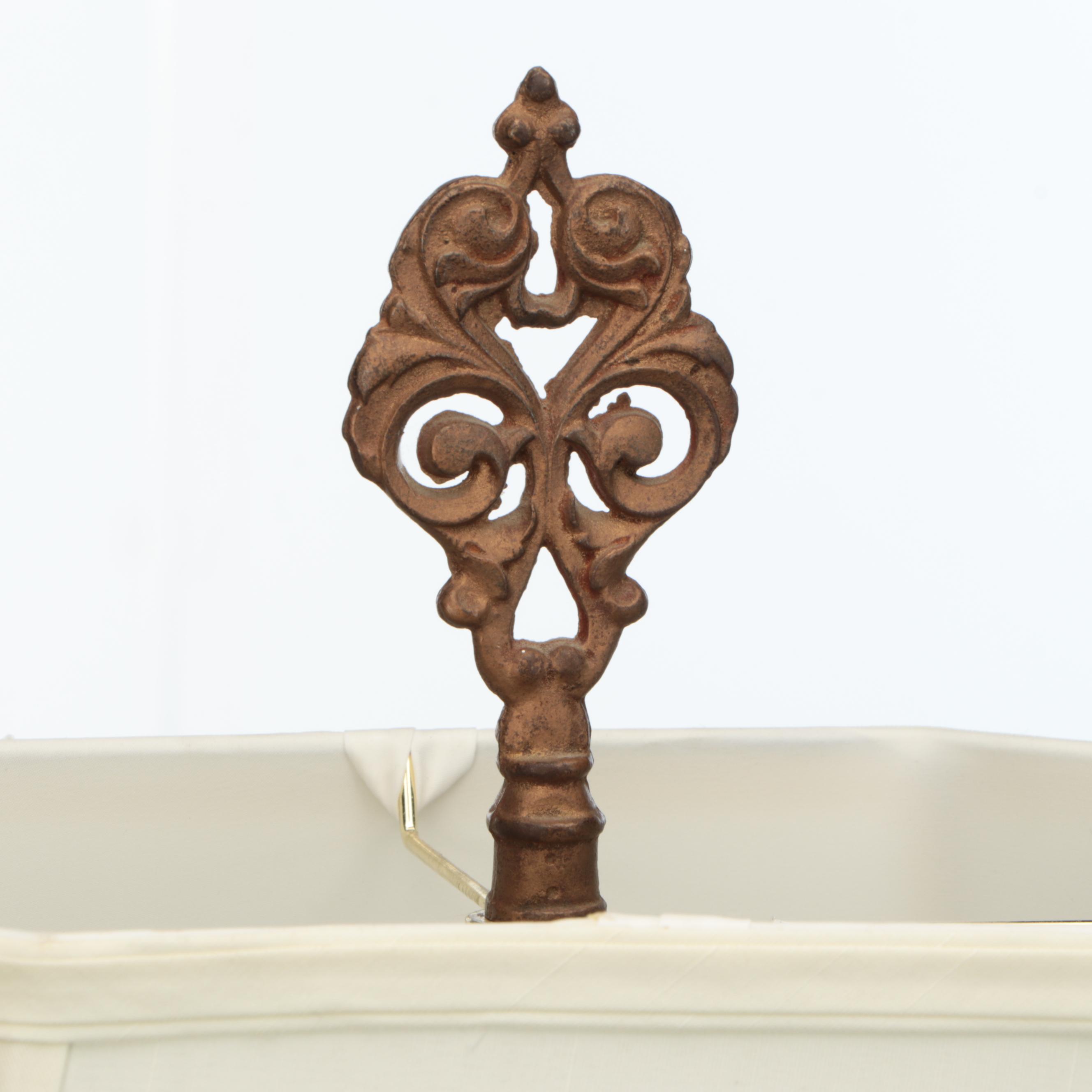 Brass Finish Cast Metal Floor Lamp with Silk Shade