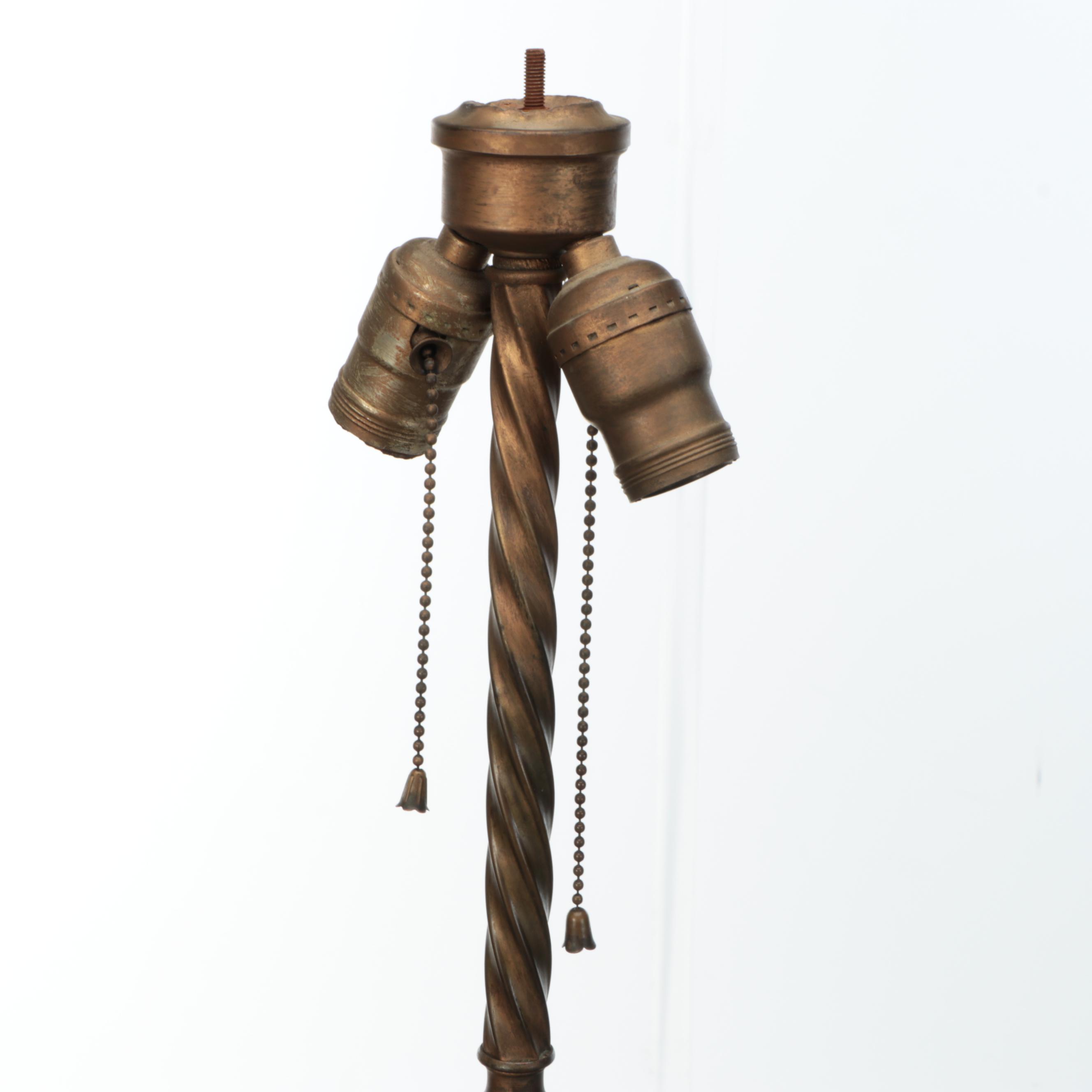 Brass Finish Cast Metal Floor Lamp with Silk Shade