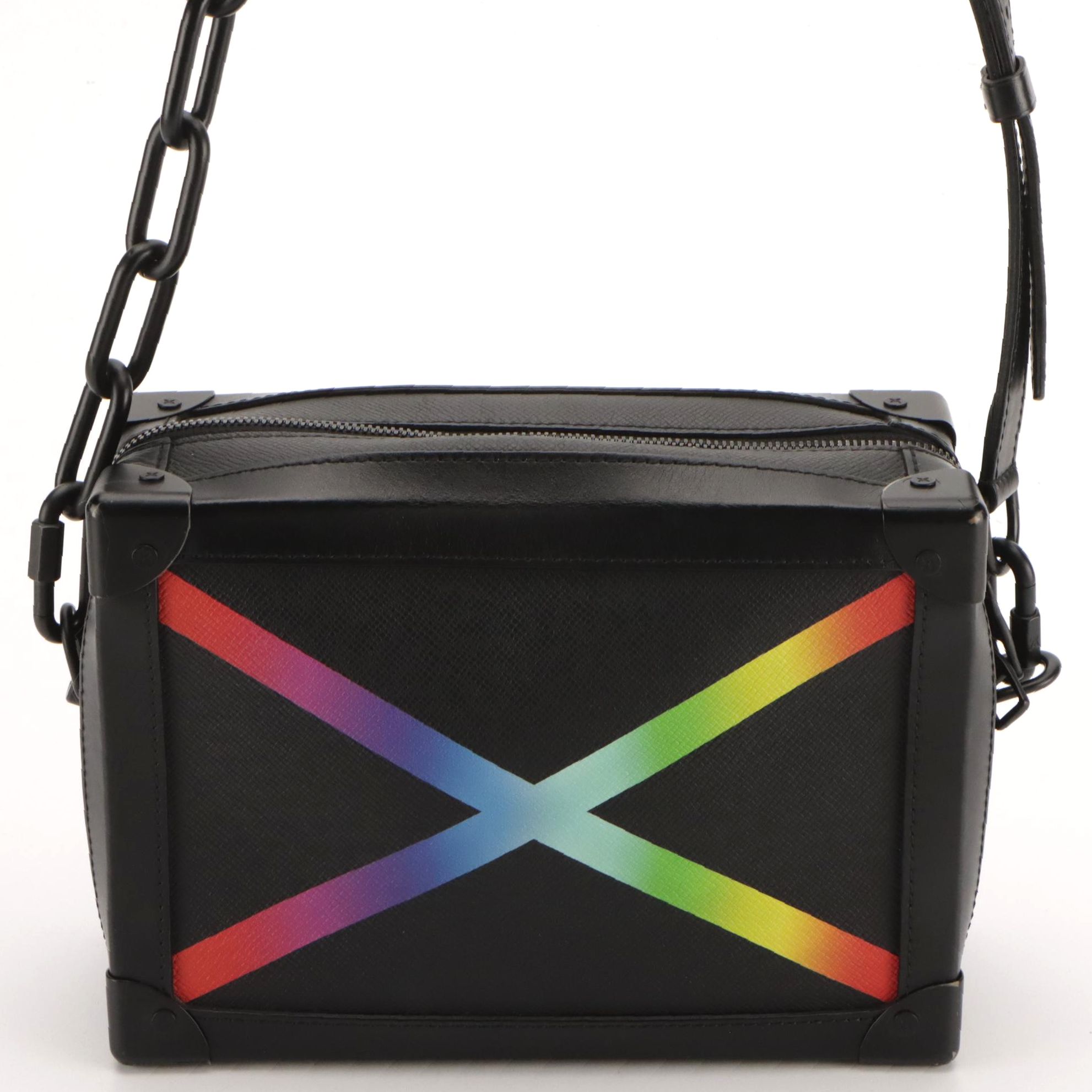 Louis Vuitton Rainbow X Printed Soft Trunk Crossbody Bag in Black Taïga Leather