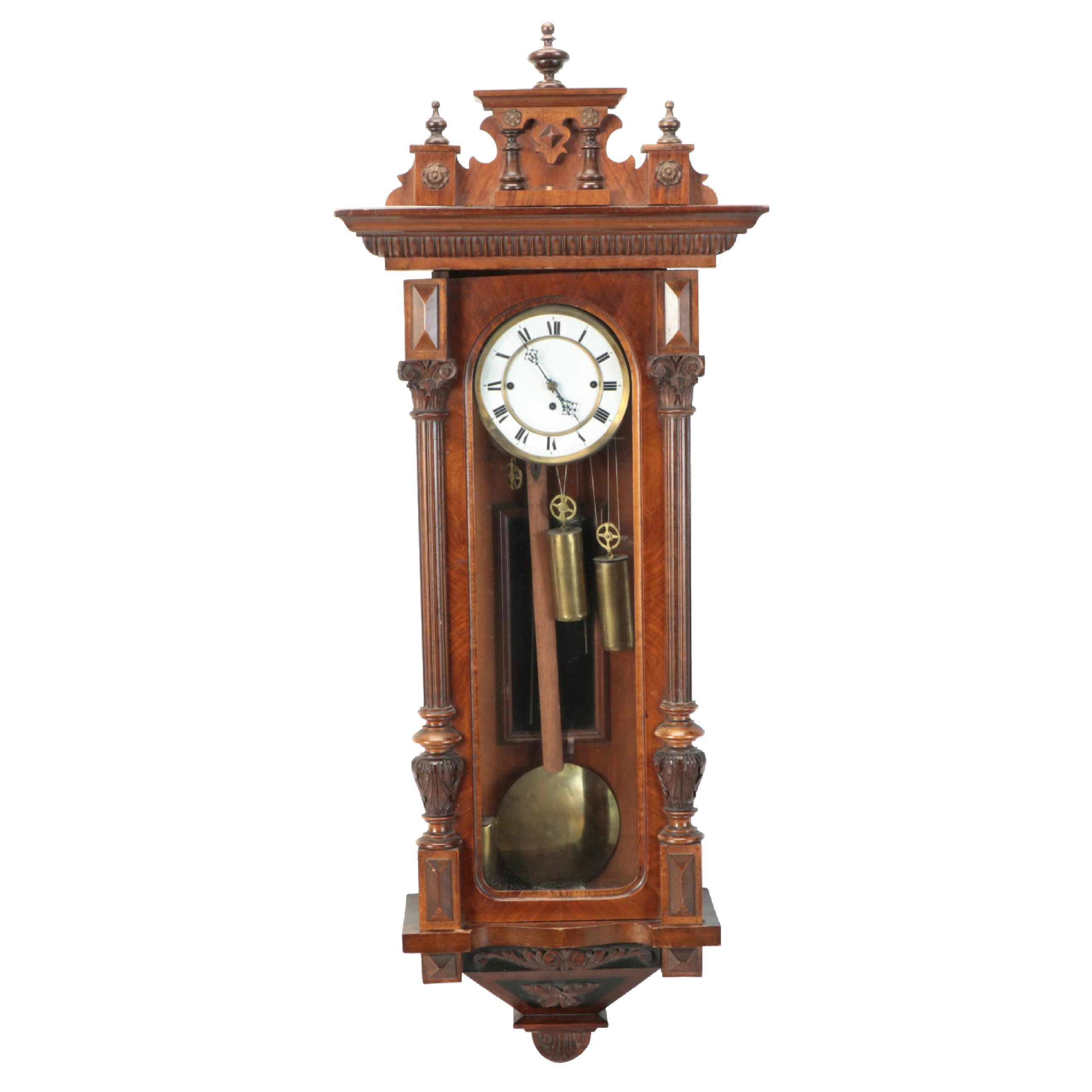 Three-Weight Carved Wood Wall Clock