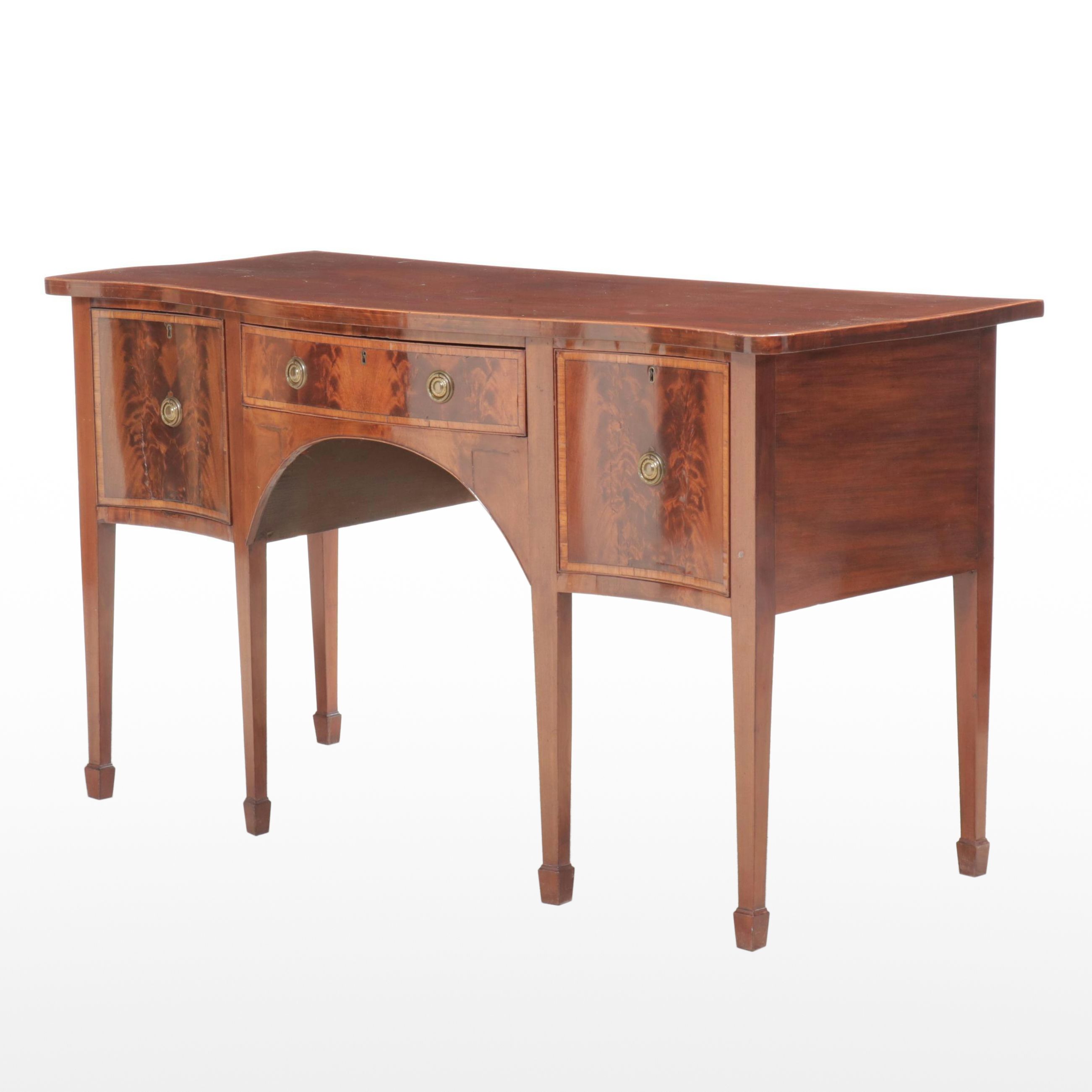 Hepplewhite Style Serpentine Mahogany Sideboard, Late 19th/Early 20th Century