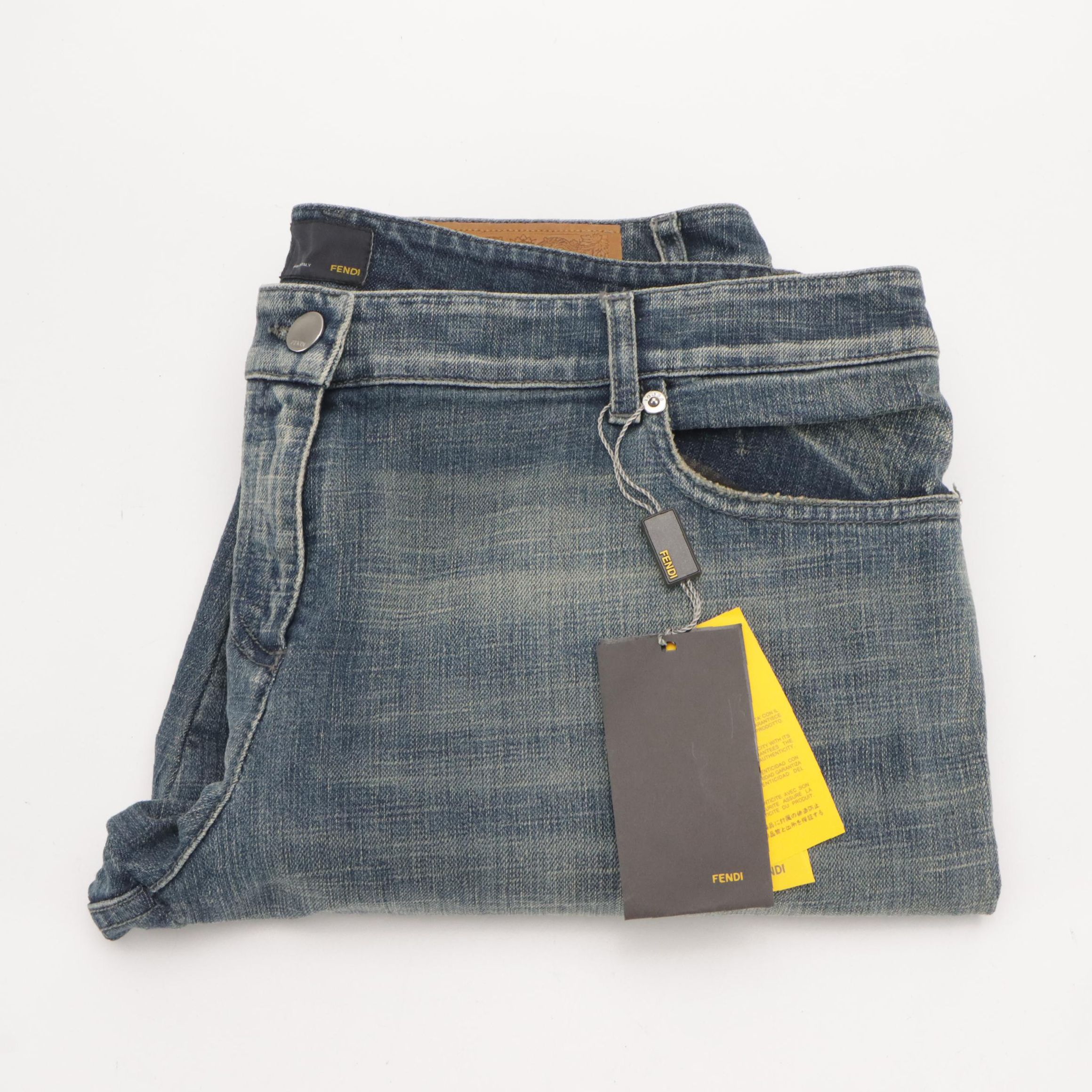 Fendi Whipstitch Trimmed Denim Skinny Jeans, With Tags