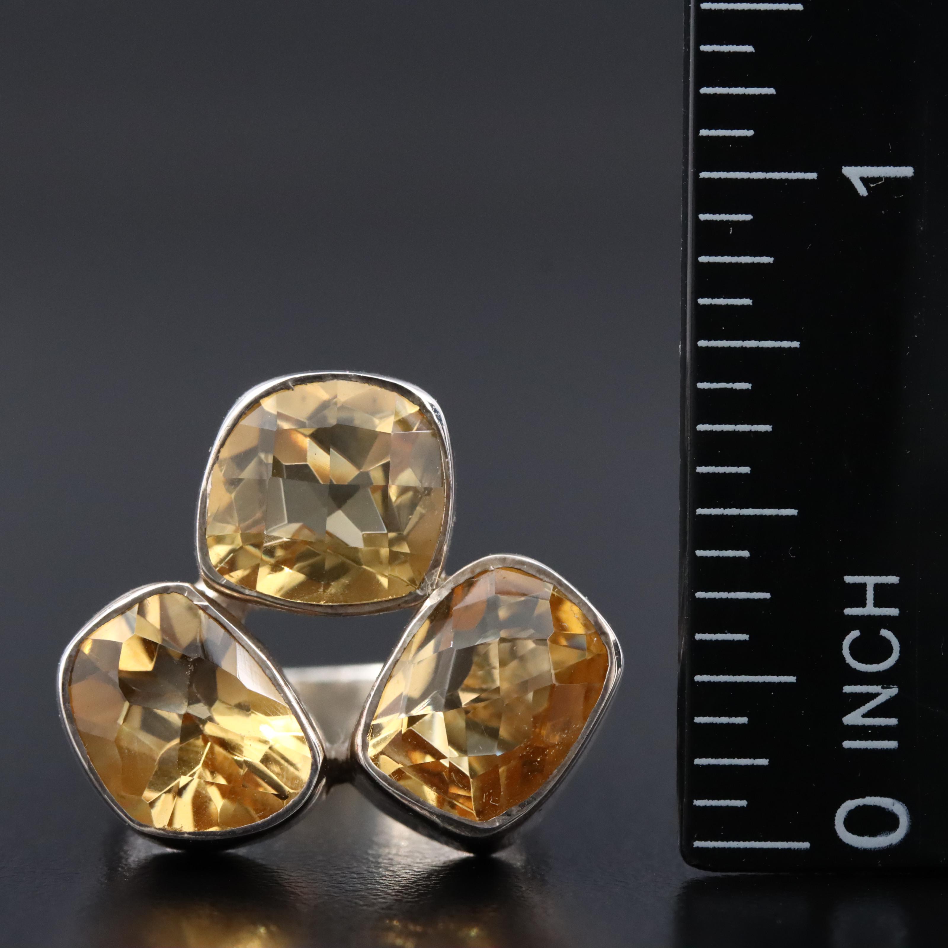 Sterling Citrine Three-Stone Ring