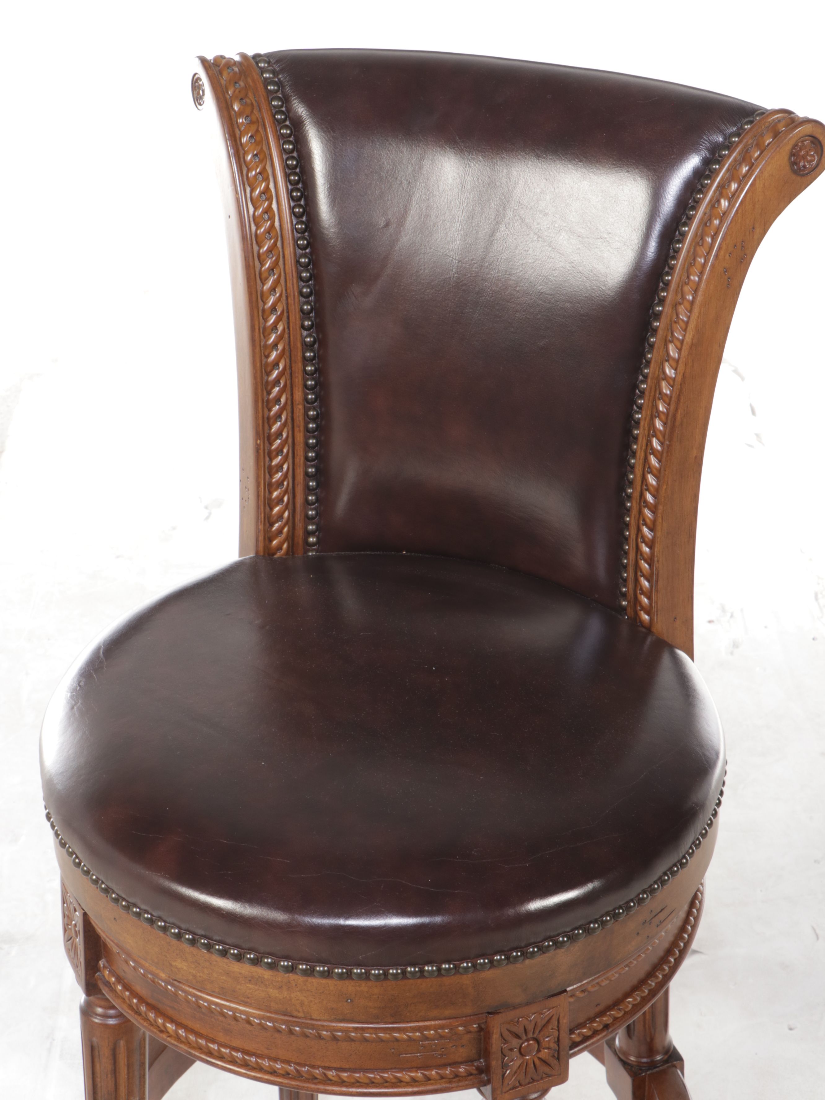 Furniture Origins Mahogany Swivel Barstools with Faux Leather Upholstery, 2017