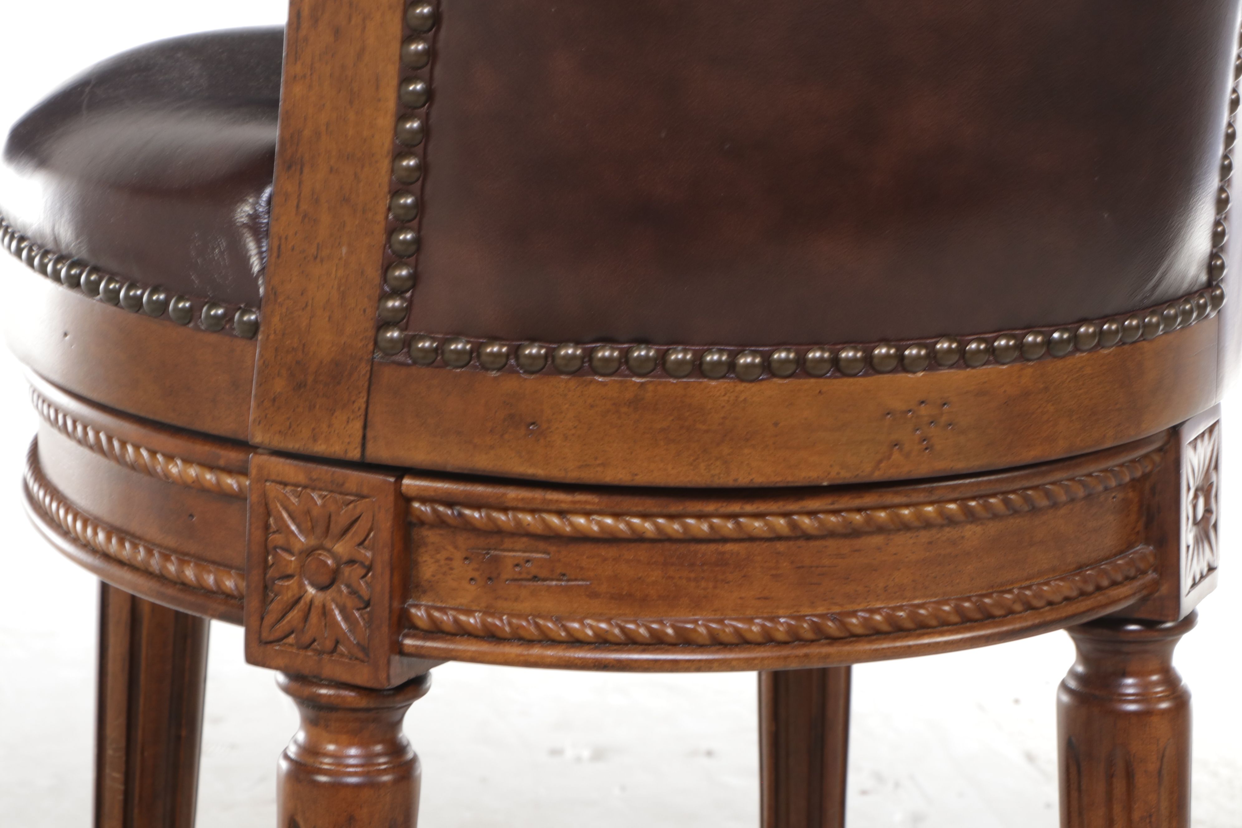 Furniture Origins Mahogany Swivel Barstools with Faux Leather Upholstery, 2017