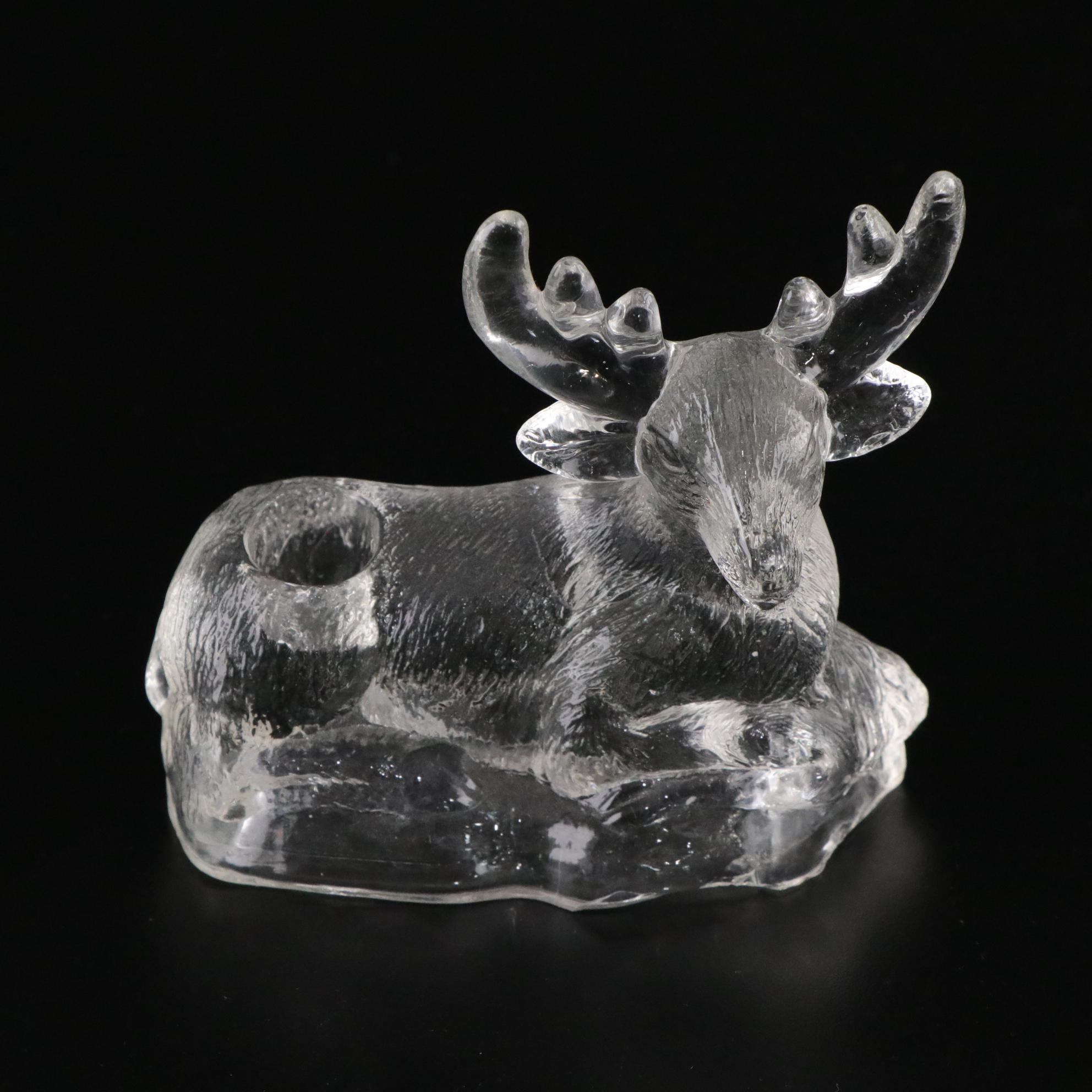 Clear Glass Reindeer Candle Holder with Lidded Candy Dish