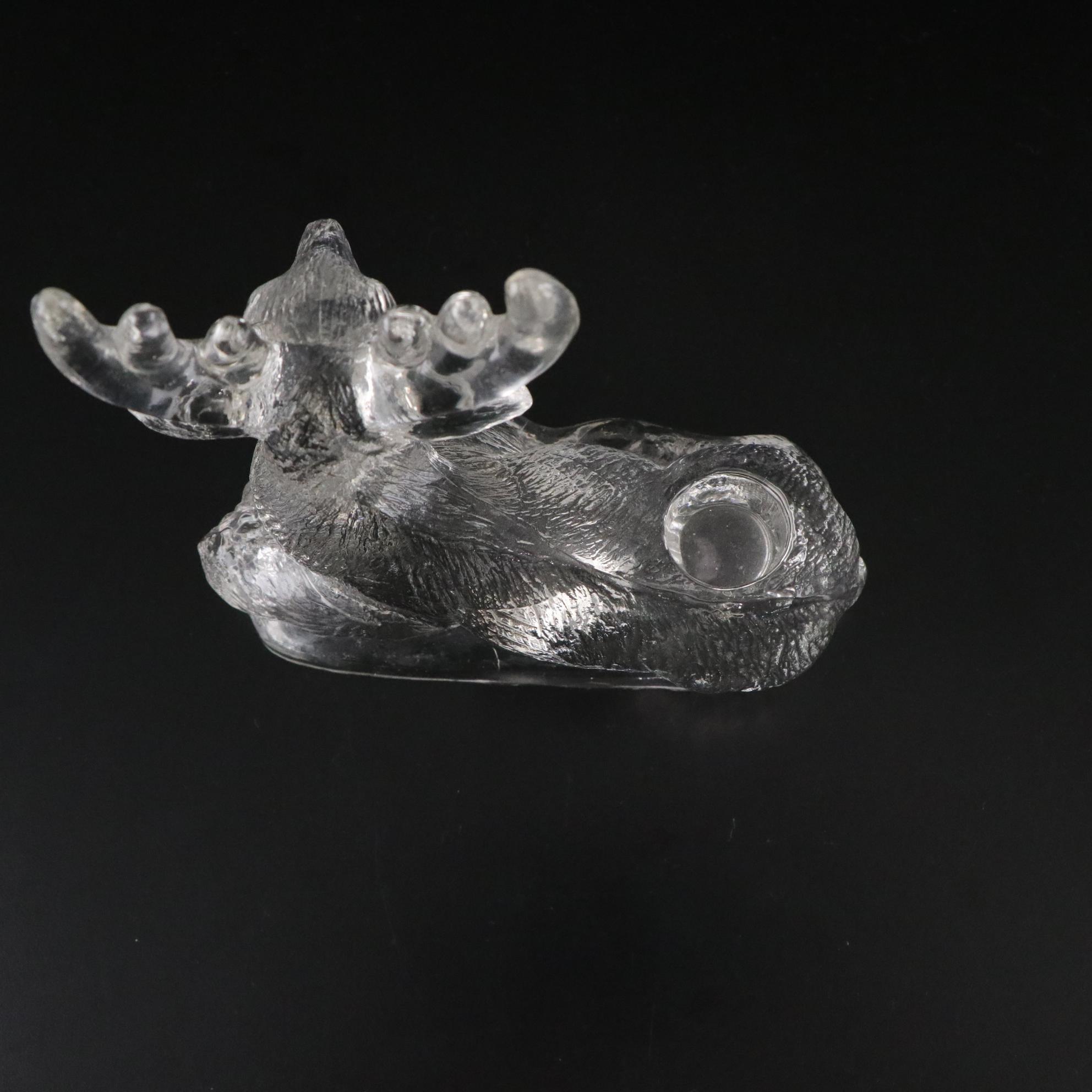 Clear Glass Reindeer Candle Holder with Lidded Candy Dish