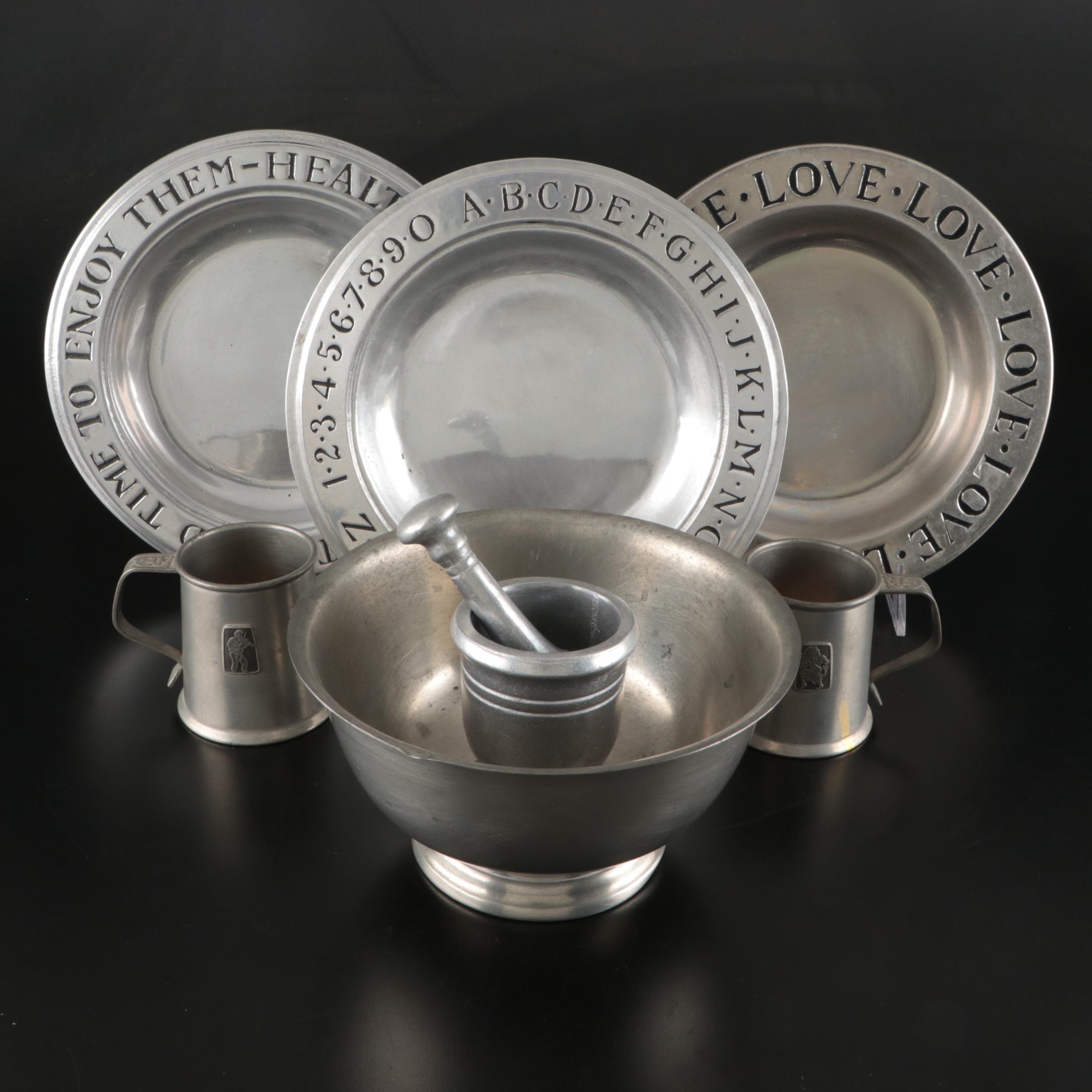 Norwegian Pewter Tankards  with Wilton Mortar and Pestle and Other Tableware