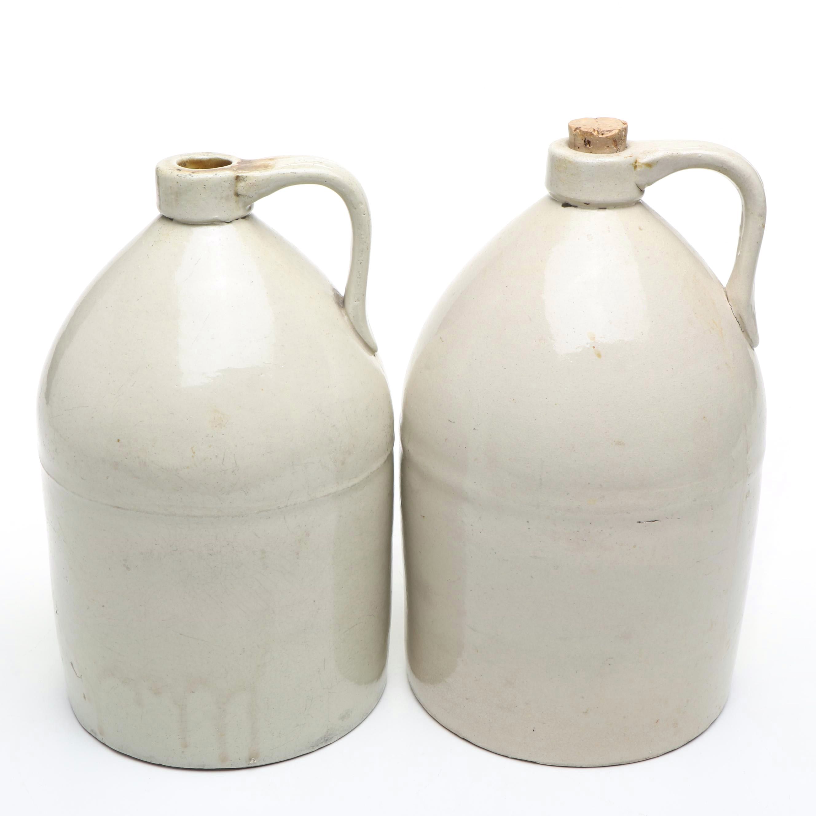 Pair of Primitive Stoneware Jugs, Late 19th/ Early 20th Century