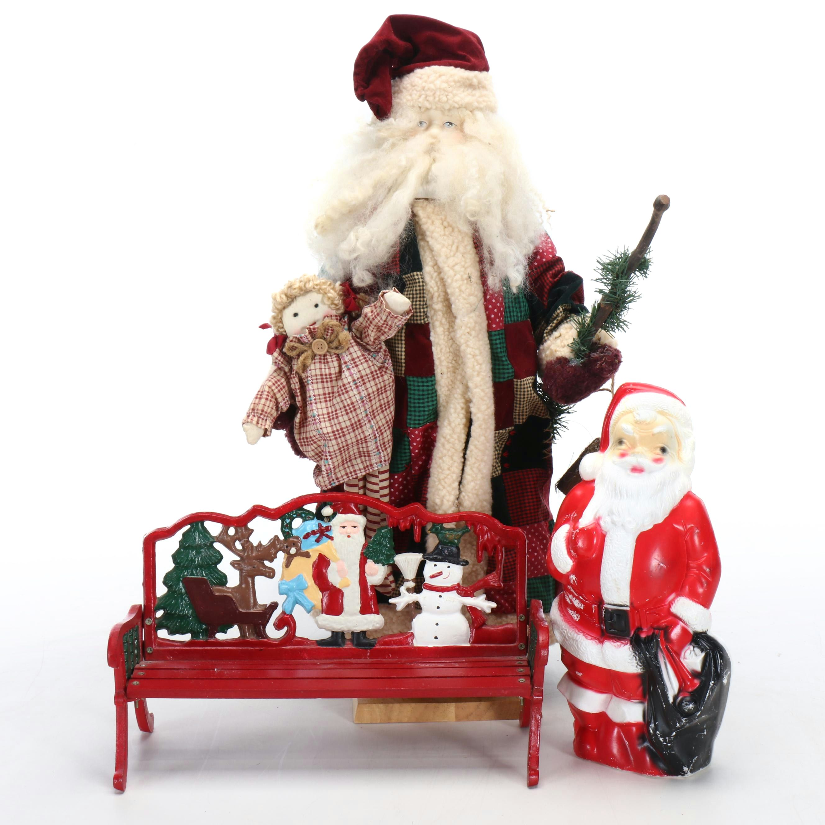 Vintage Collection of Santa Claus Figurines and Other Christmas Décor