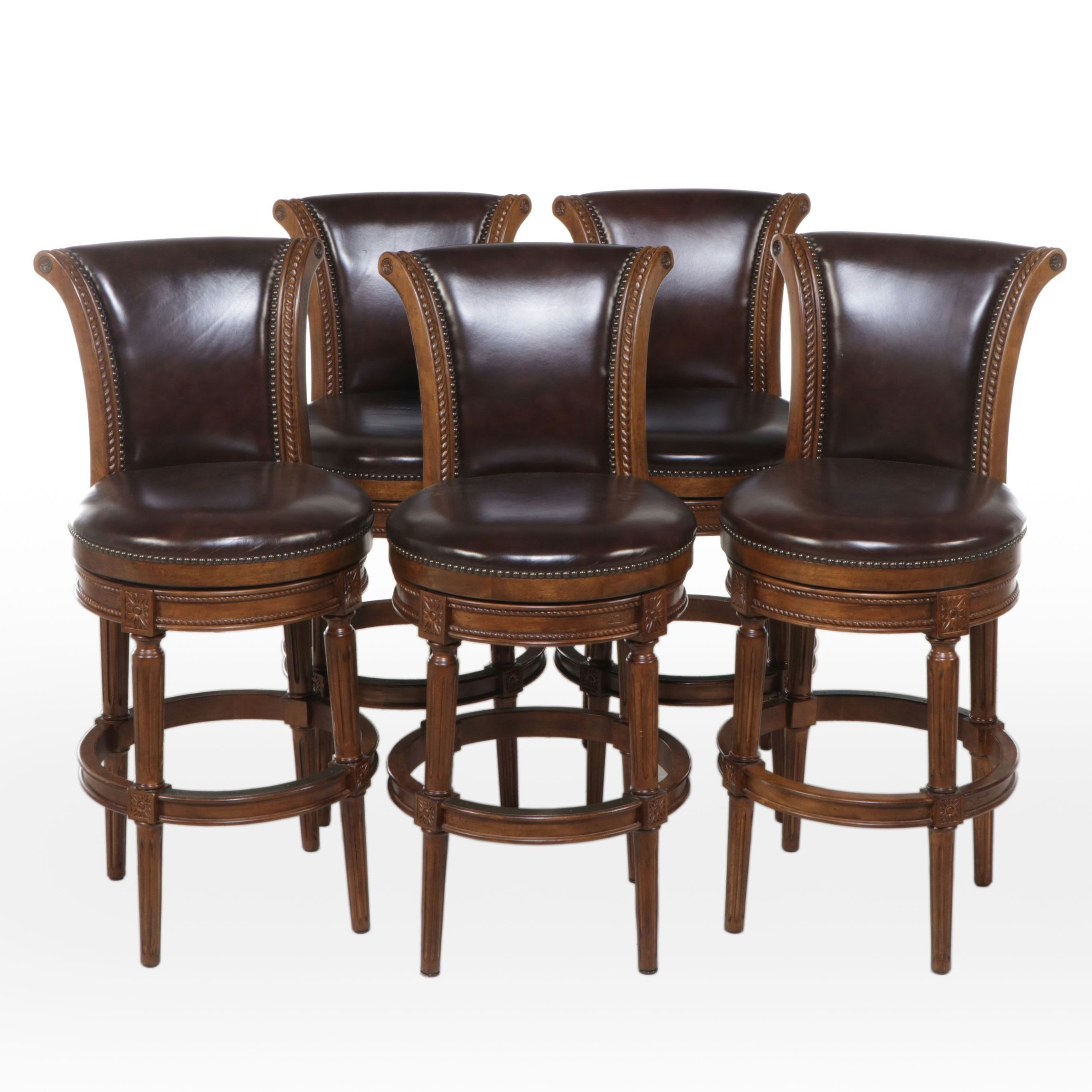 Furniture Origins Mahogany Swivel Barstools with Faux Leather Upholstery, 2017