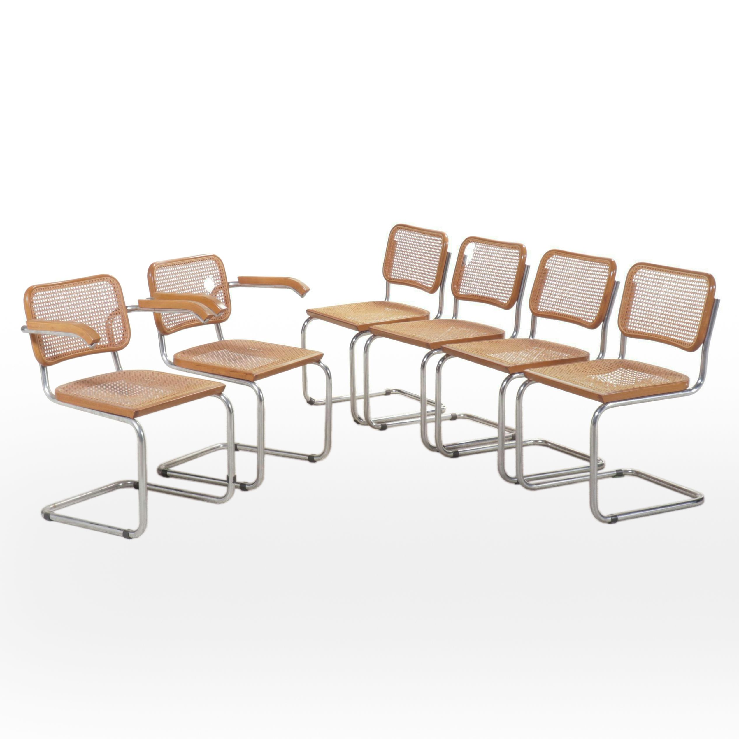 Six Marcel Breuer "Cesca" Chrome and Woven Cane Chairs