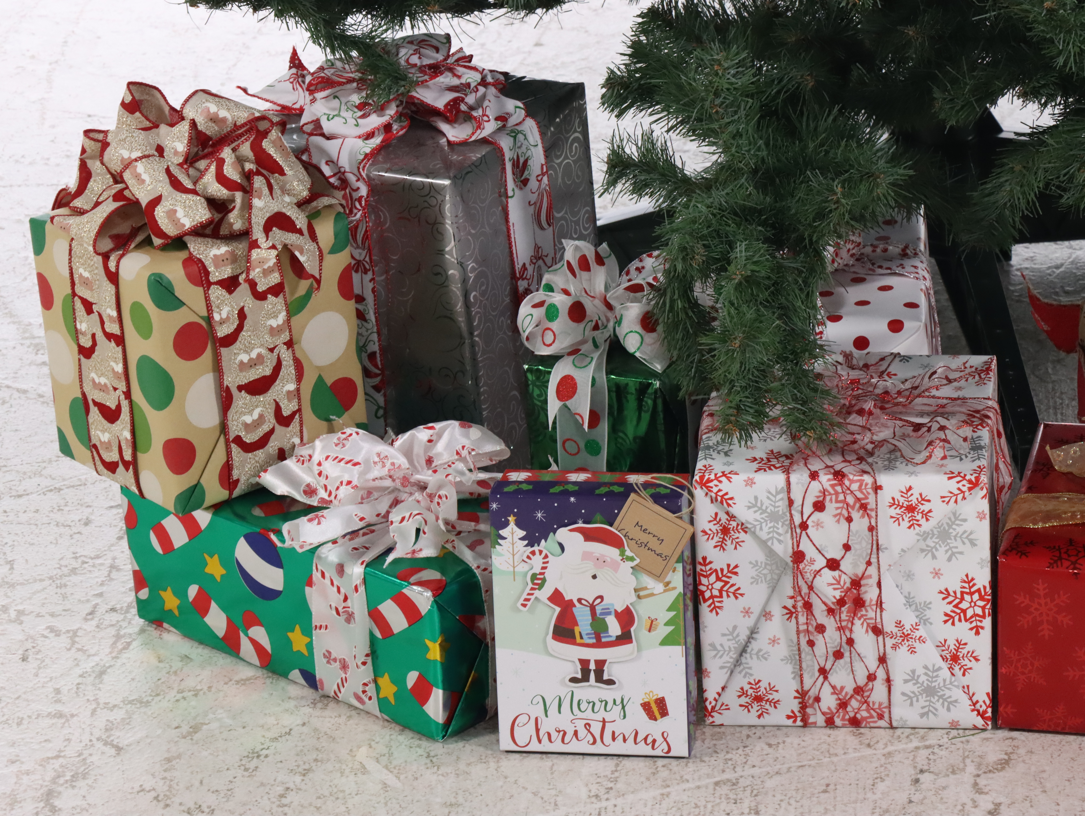 8' Artificial Christmas Tree with Decorative Present Collection