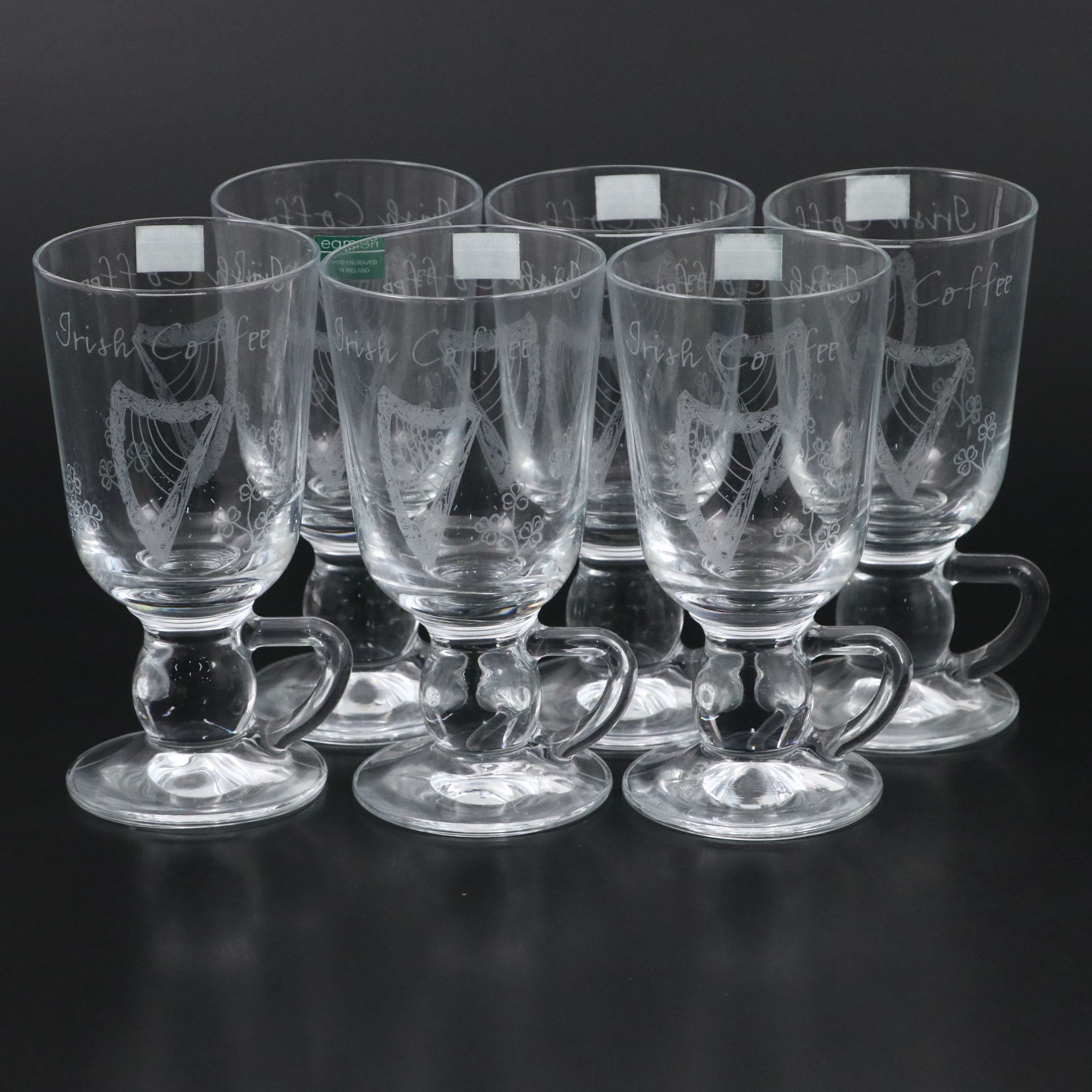 Eamon Glass Hand Engraved Irish Coffee Mugs
