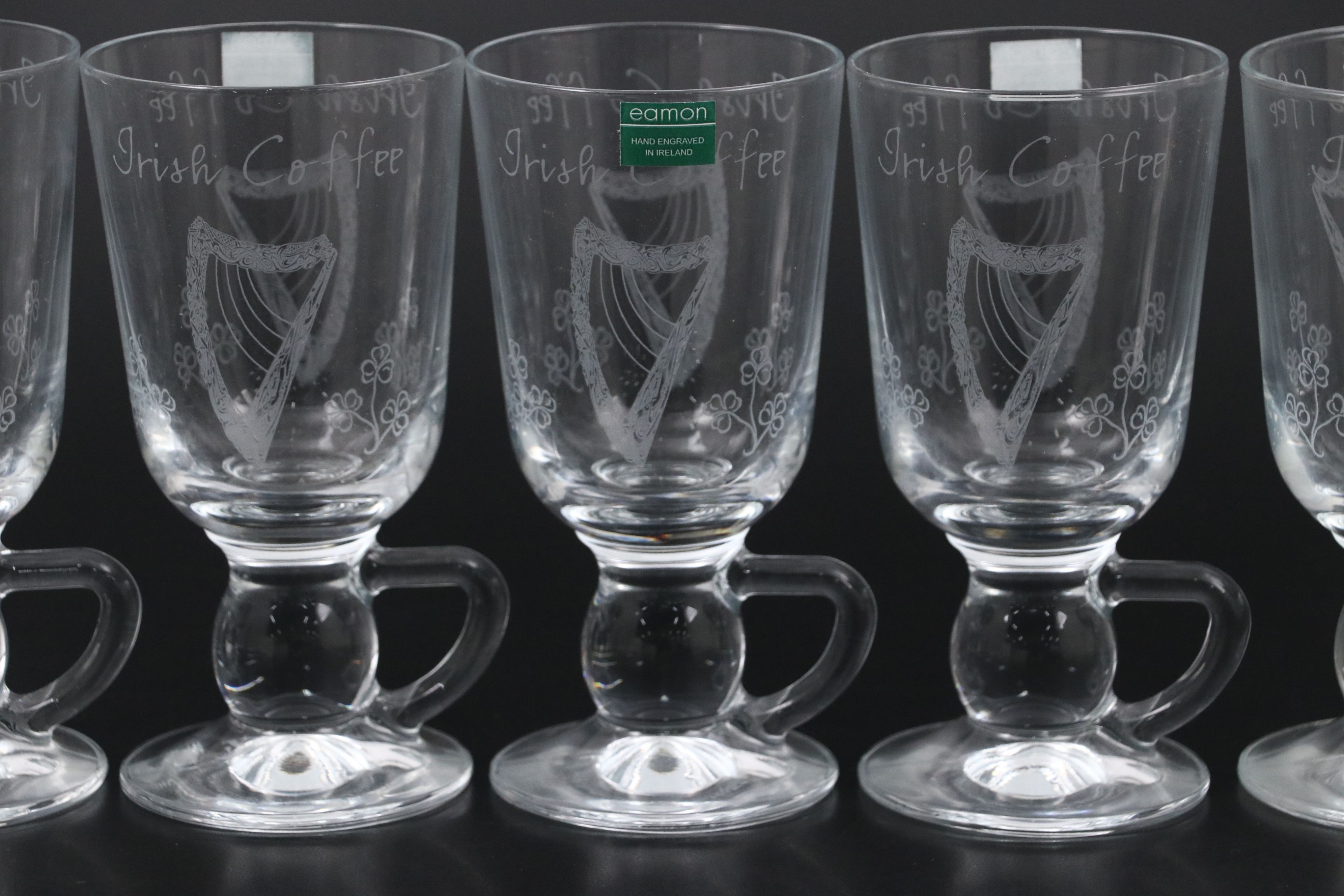 Eamon Glass Hand Engraved Irish Coffee Mugs