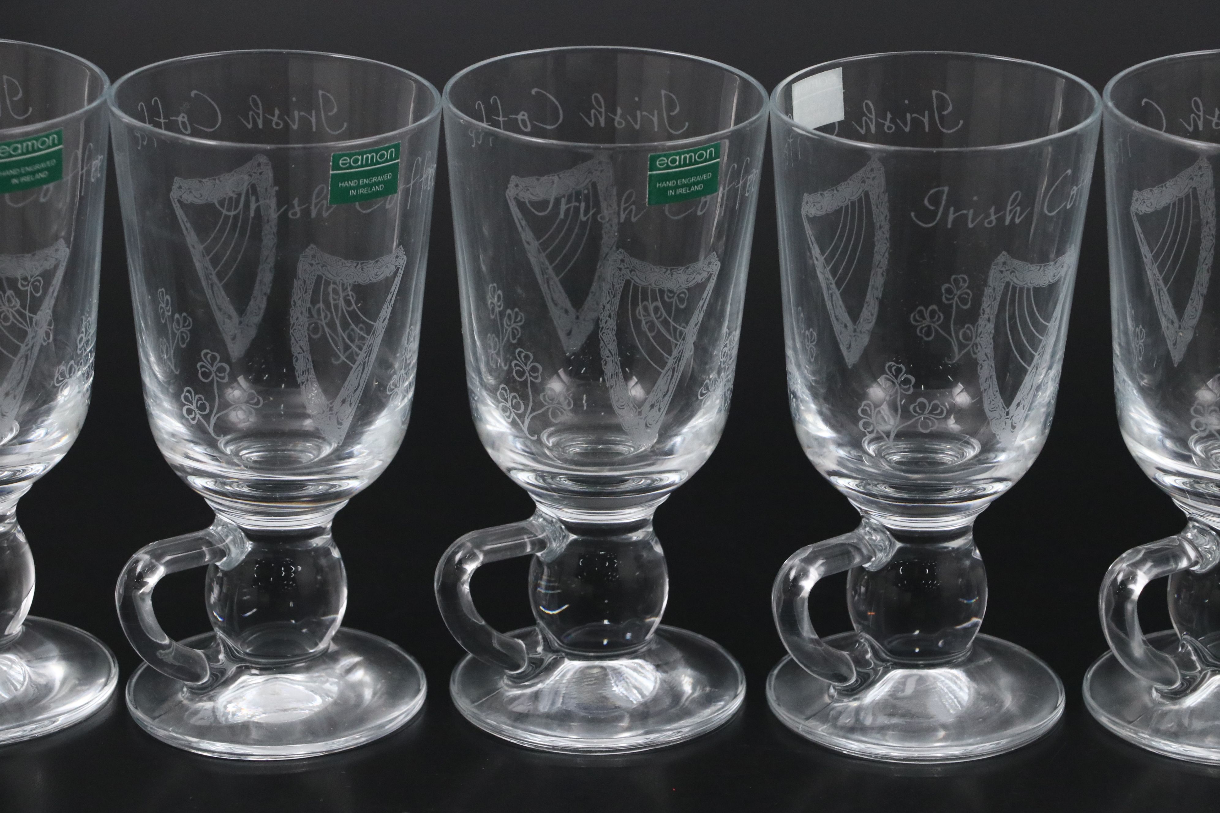 Eamon Glass Hand Engraved Irish Coffee Mugs
