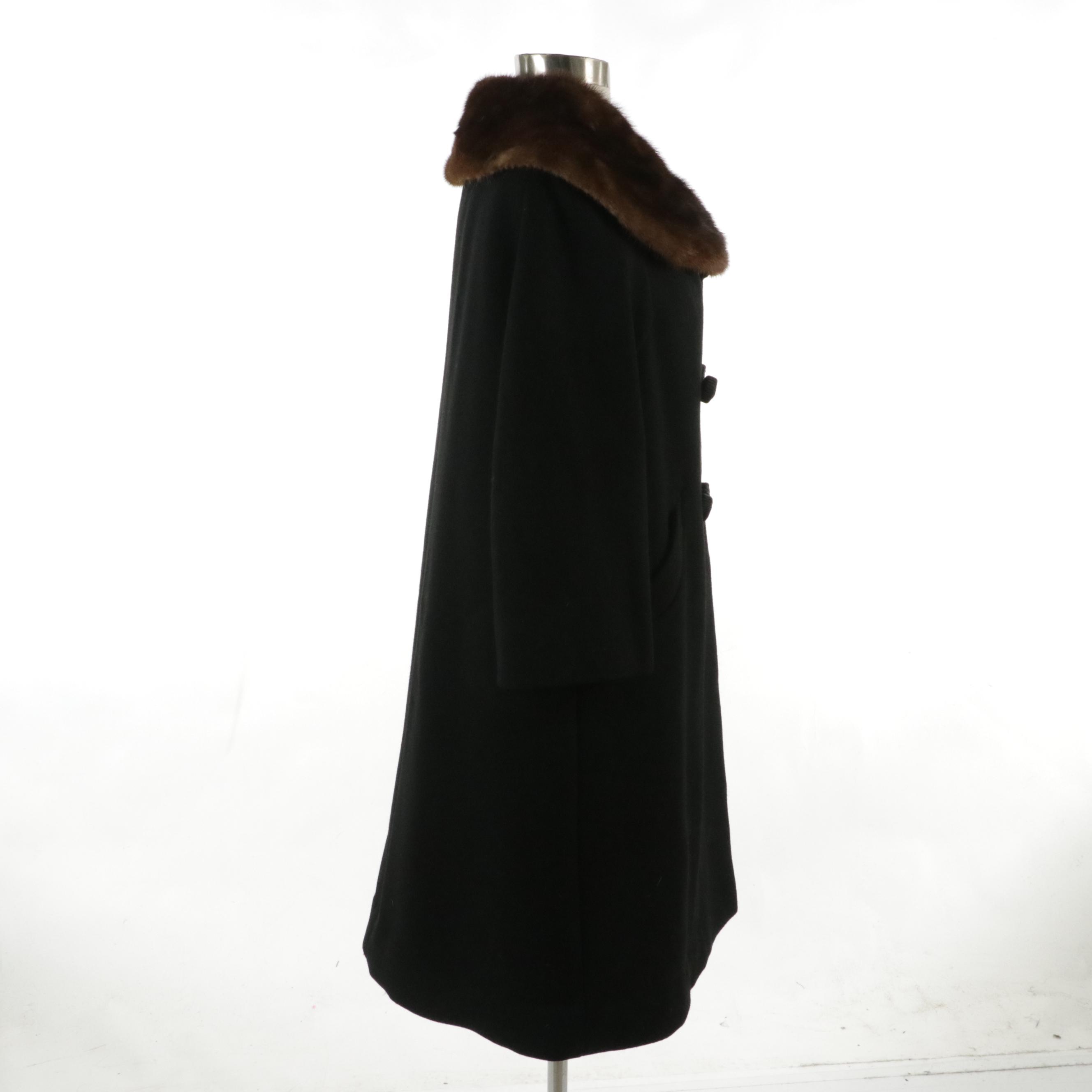 Benmor Mink Collar Double-Breasted Coat in Wool Voltaire, 1950s