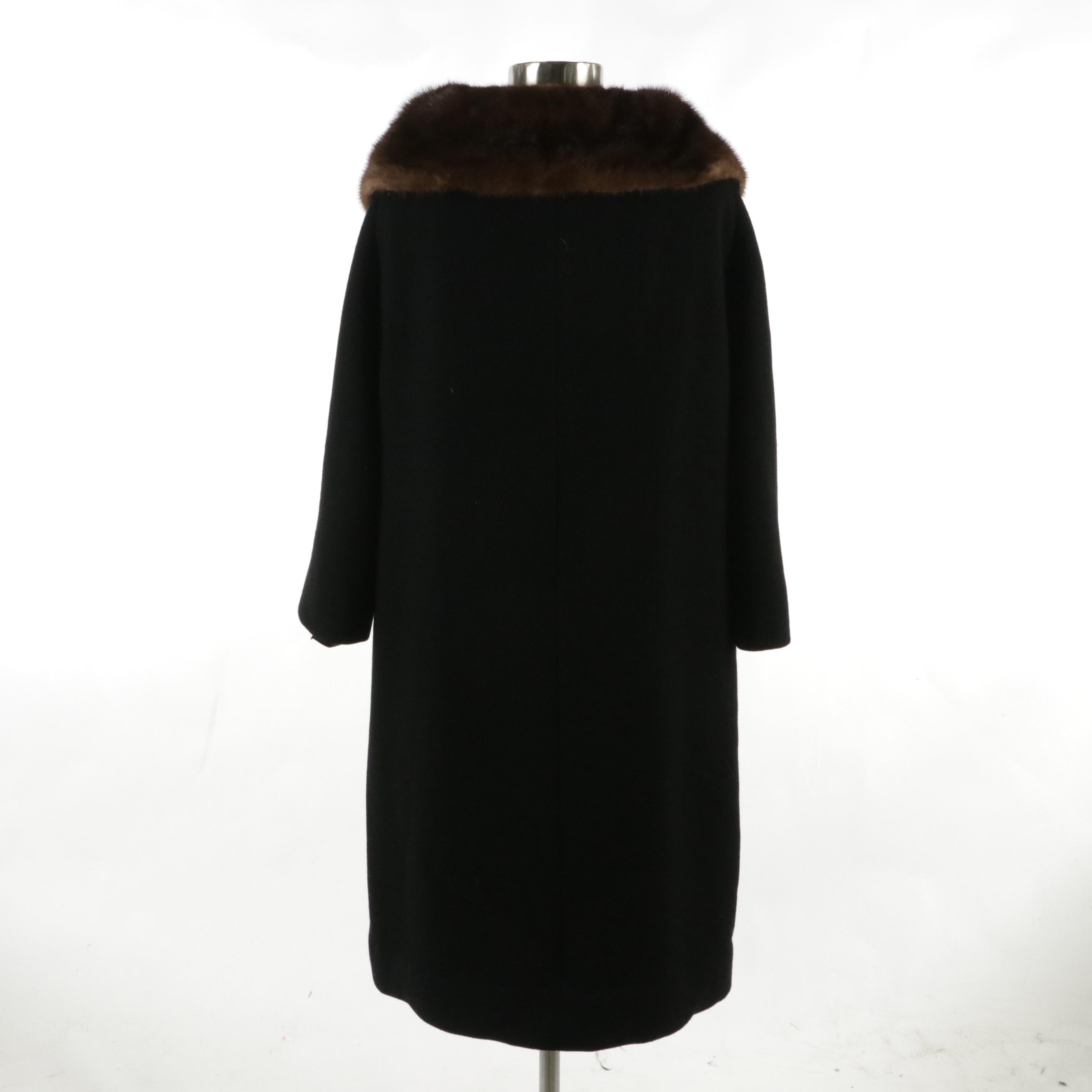 Benmor Mink Collar Double-Breasted Coat in Wool Voltaire, 1950s