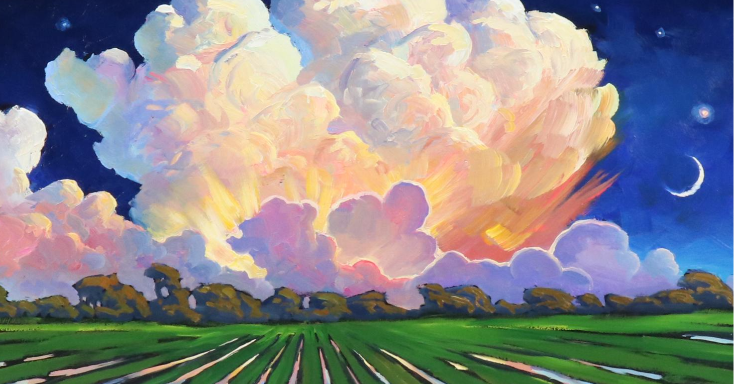 William Hawkins Nocturne Oil Painting of Afterglow Over Cornfields, 2025