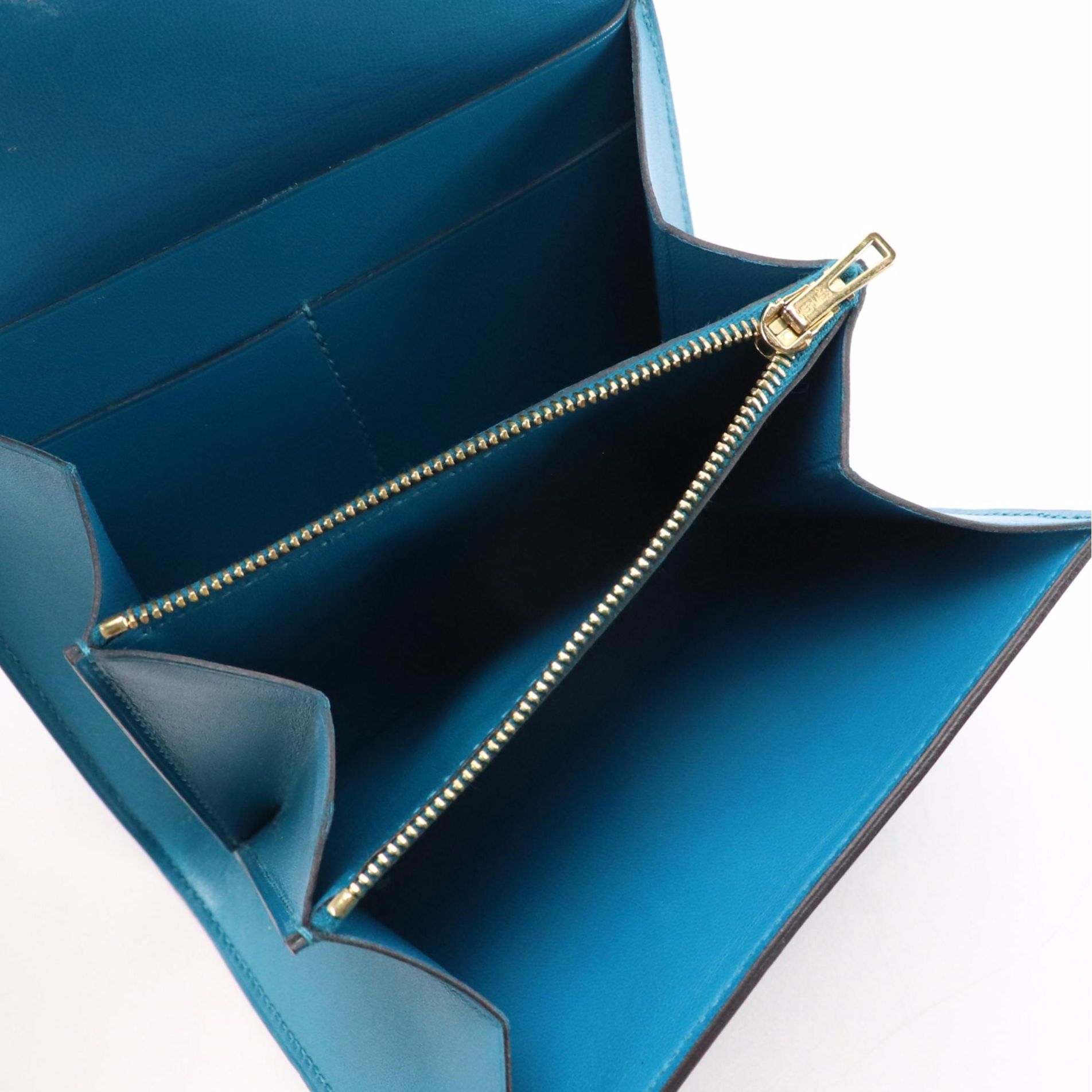 Hermès Constance Compact Wallet in Turquoise Smooth Calf Leather, With Box